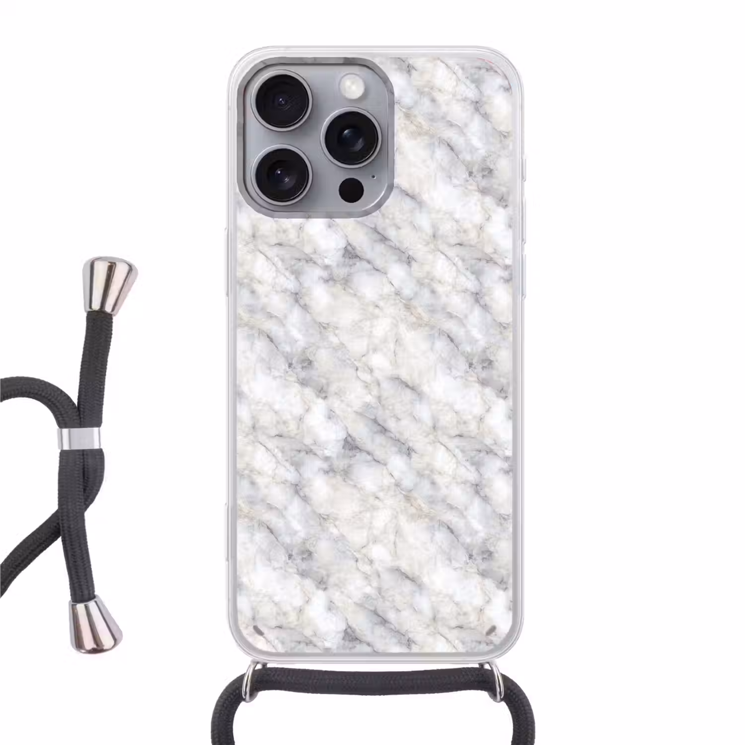 Grijs - Marmer - Gedetailleerd Hoesje iPhone 16 Pro Max met koord klein 804 -3d