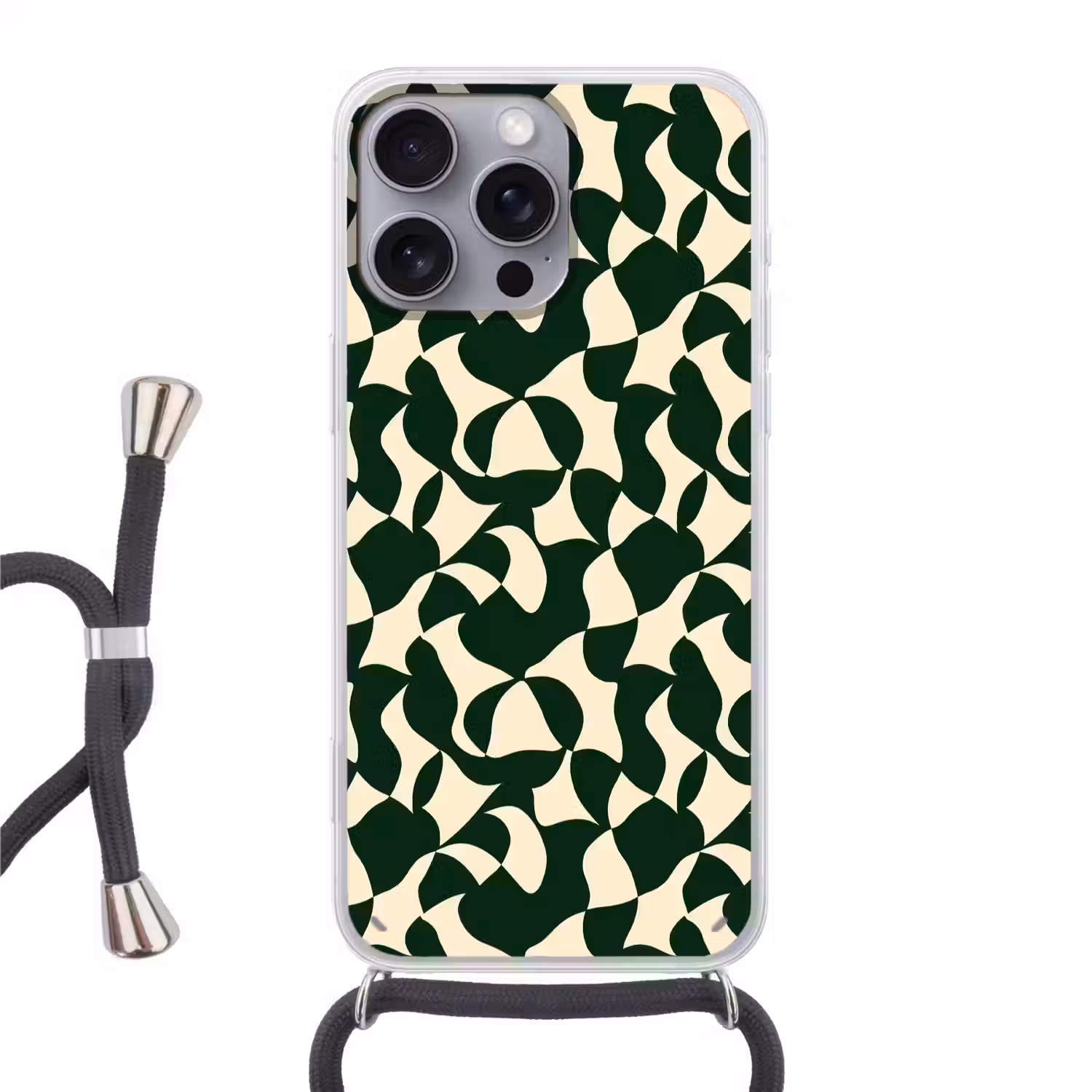 Groen - Organische vlakken - Crème Hoesje iPhone 16 Pro Max met koord klein 804 -3d