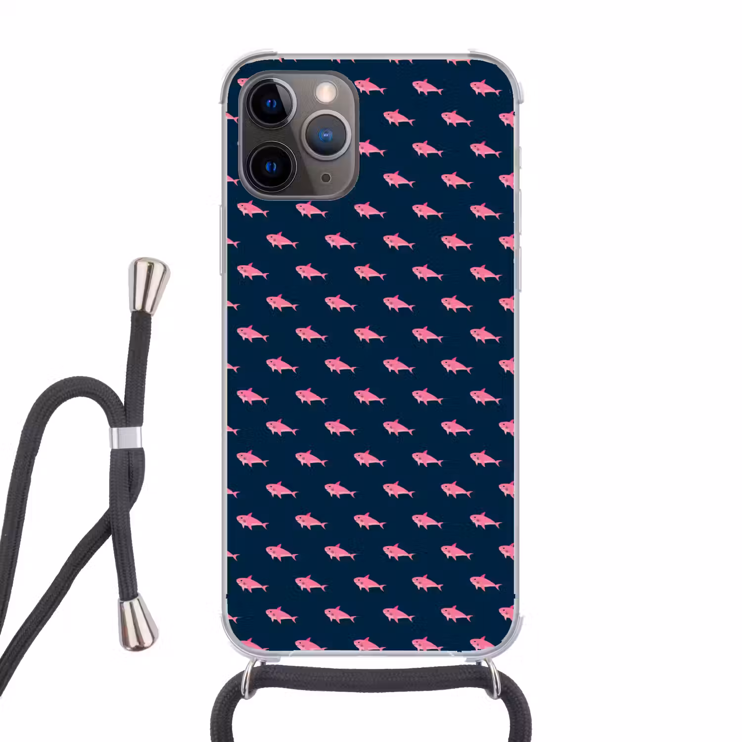 Haaien - Roze - Blauw - Zeedieren Hoesje iPhone 12 Pro met koord klein -3d
