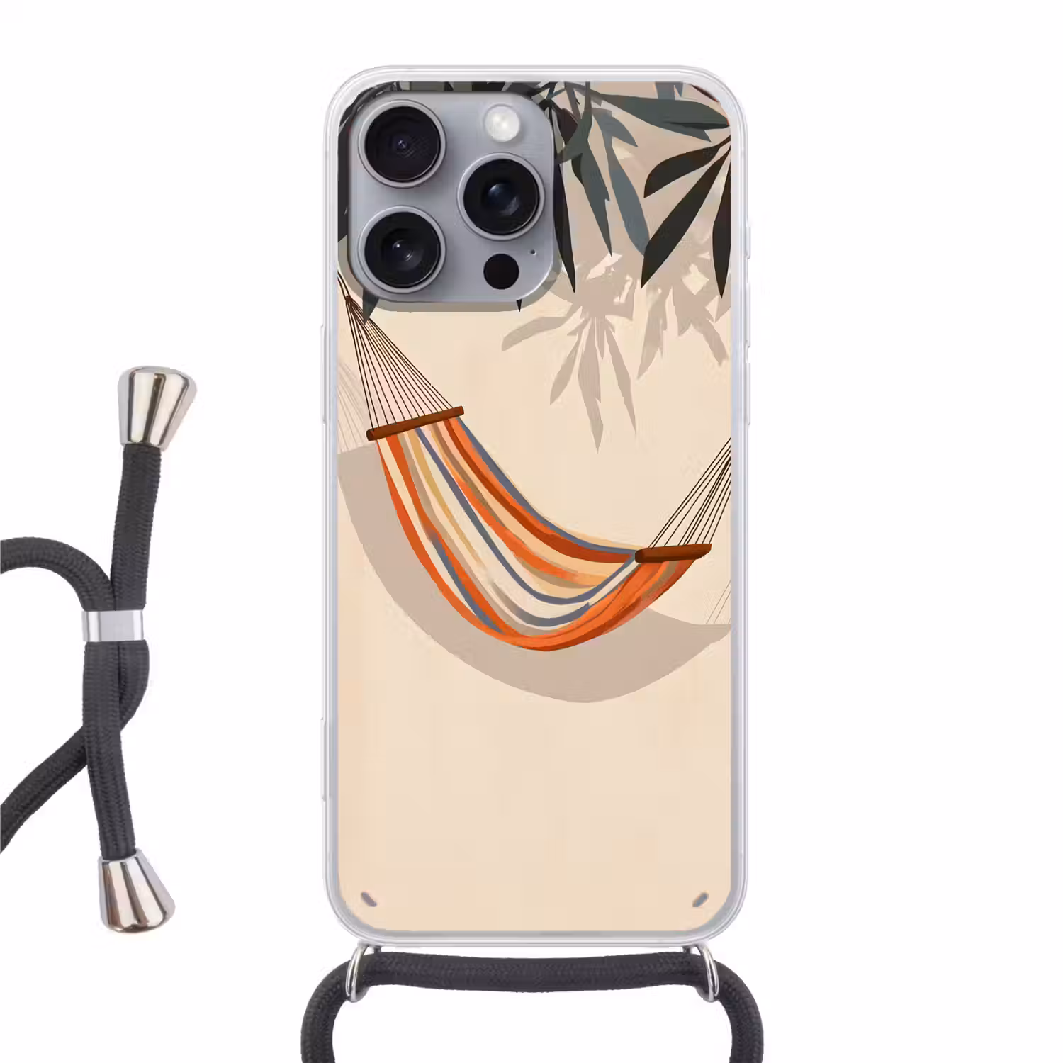 Hangmat - Kleurrijk - Bladeren - Schaduw Hoesje iPhone 16 Pro Max met koord klein -3d