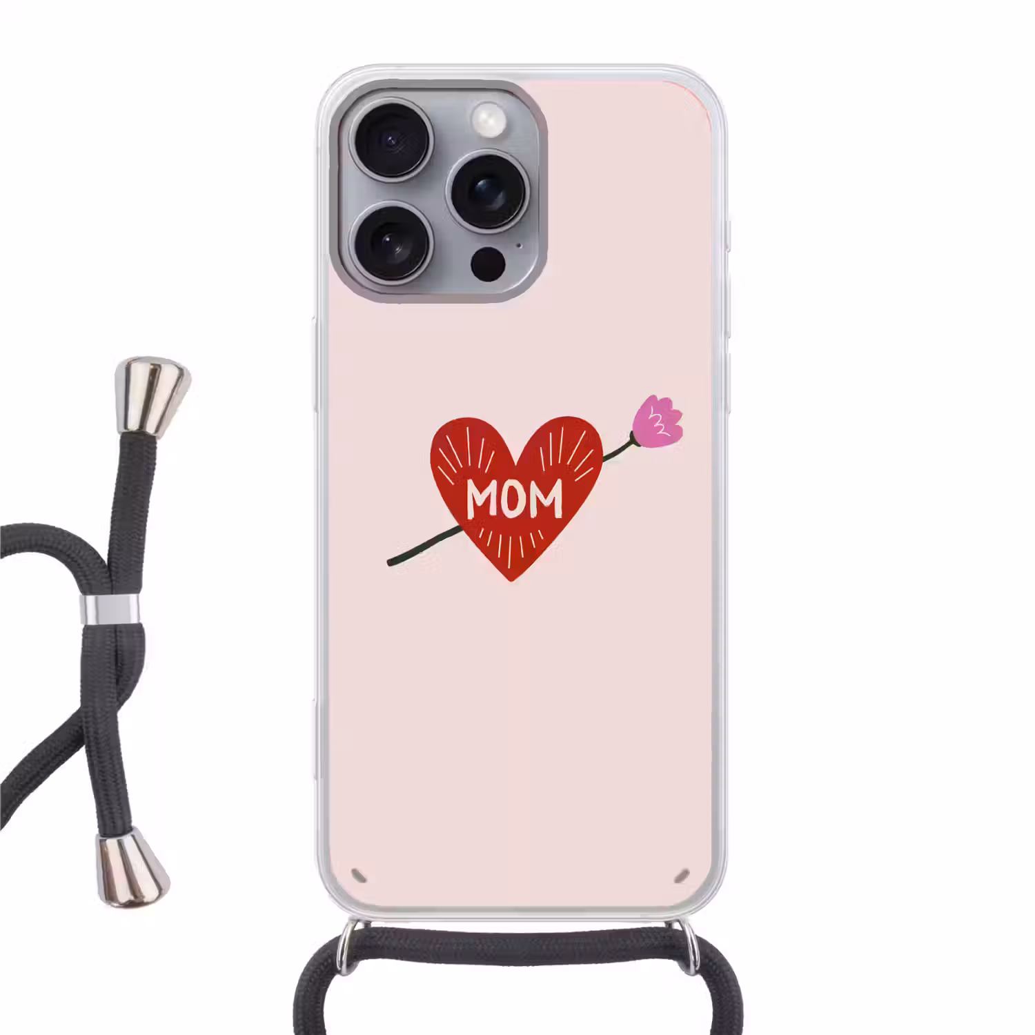 Hart - Rood - Bloem - Moeder Hoesje iPhone 16 Pro Max met koord klein -3d