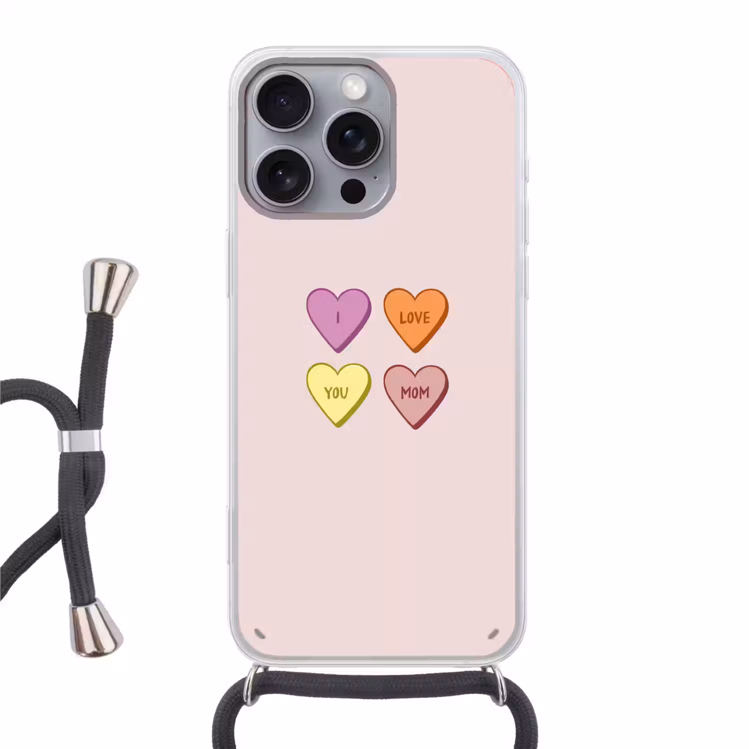 Hartjes - Pastel - Liefde - Moeder Hoesje iPhone 16 Pro Max met koord klein -3d