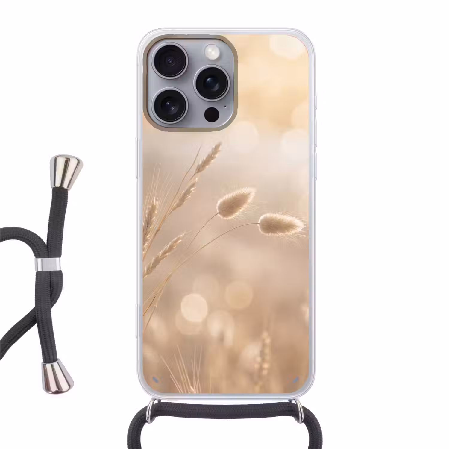 Hazestaartgras - Graanharen - Zonlicht Hoesje iPhone 16 Pro Max met koord klein -3d