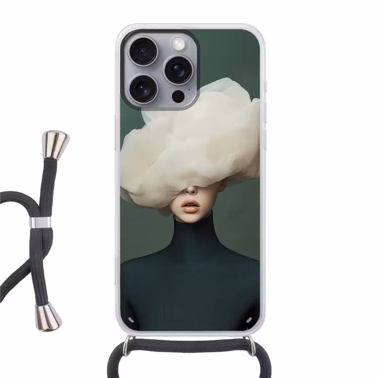 Hoed - Vrouw - Beige Hoesje iPhone 16 Pro Max met koord klein -3d