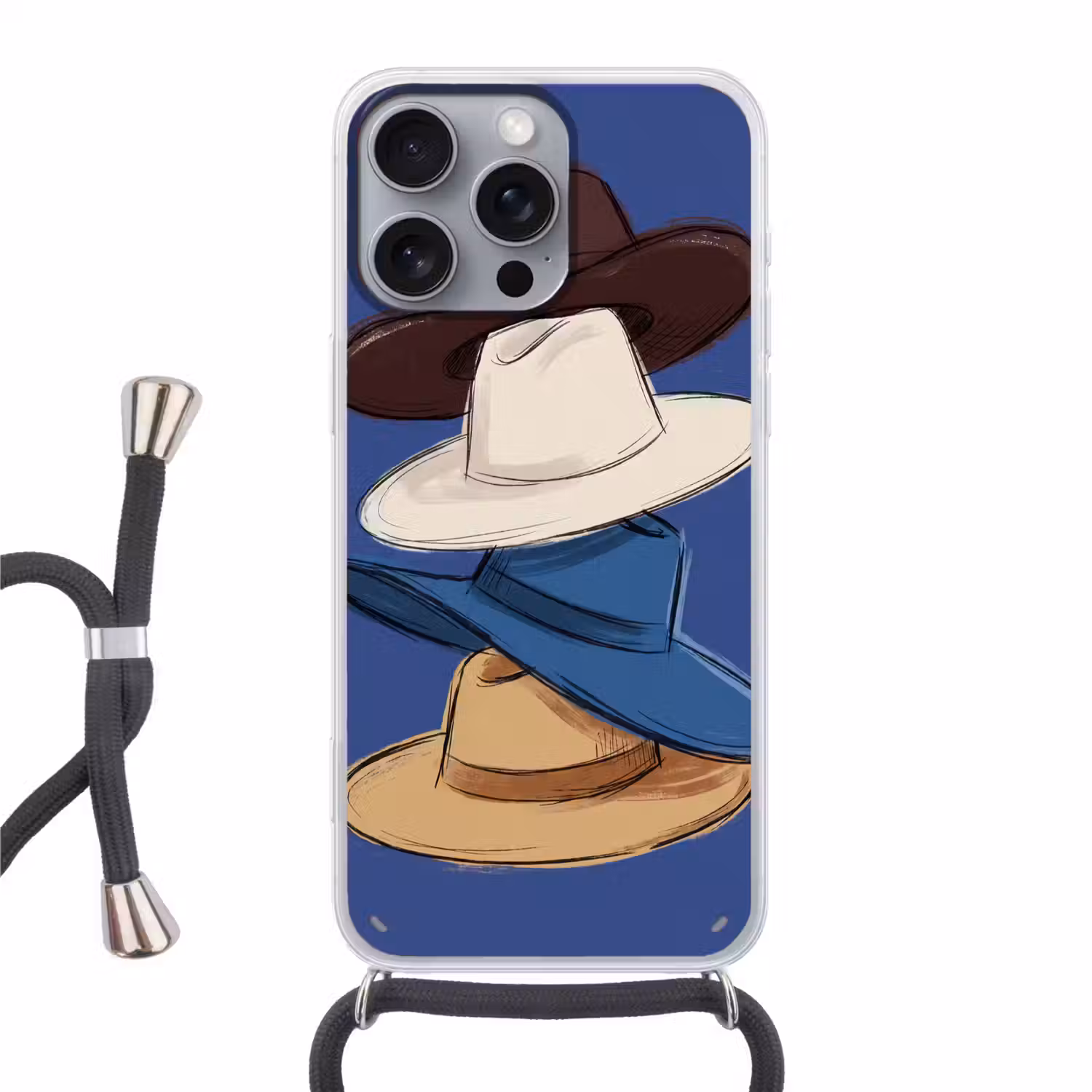 Hoeden - Gestapeld - Mode - Kleurrijk - Illustratie Hoesje iPhone 16 Pro Max met koord klein -3d