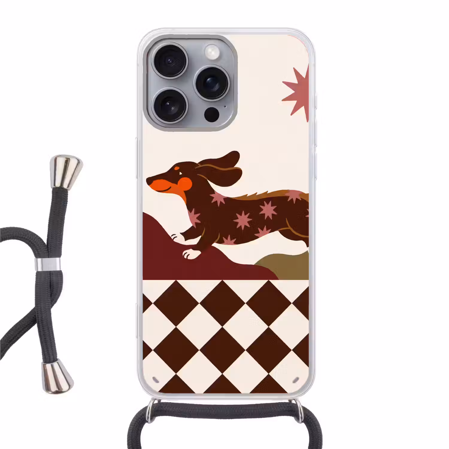 Hond - Abstract - Dieren - Modern - Bruin Hoesje iPhone 16 Pro Max met koord klein -3d