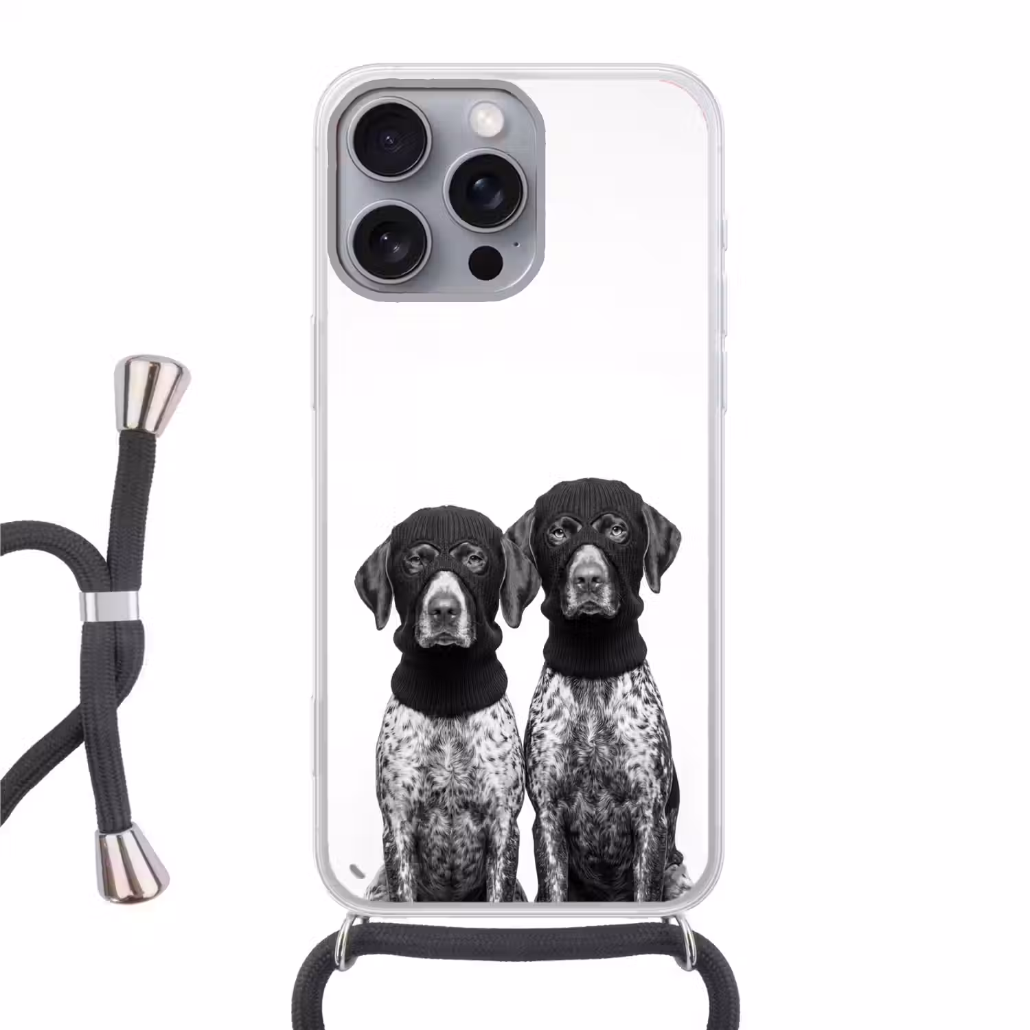 Honden - Bivakmuts - Zwart - wit Hoesje iPhone 16 Pro Max met koord klein -3d