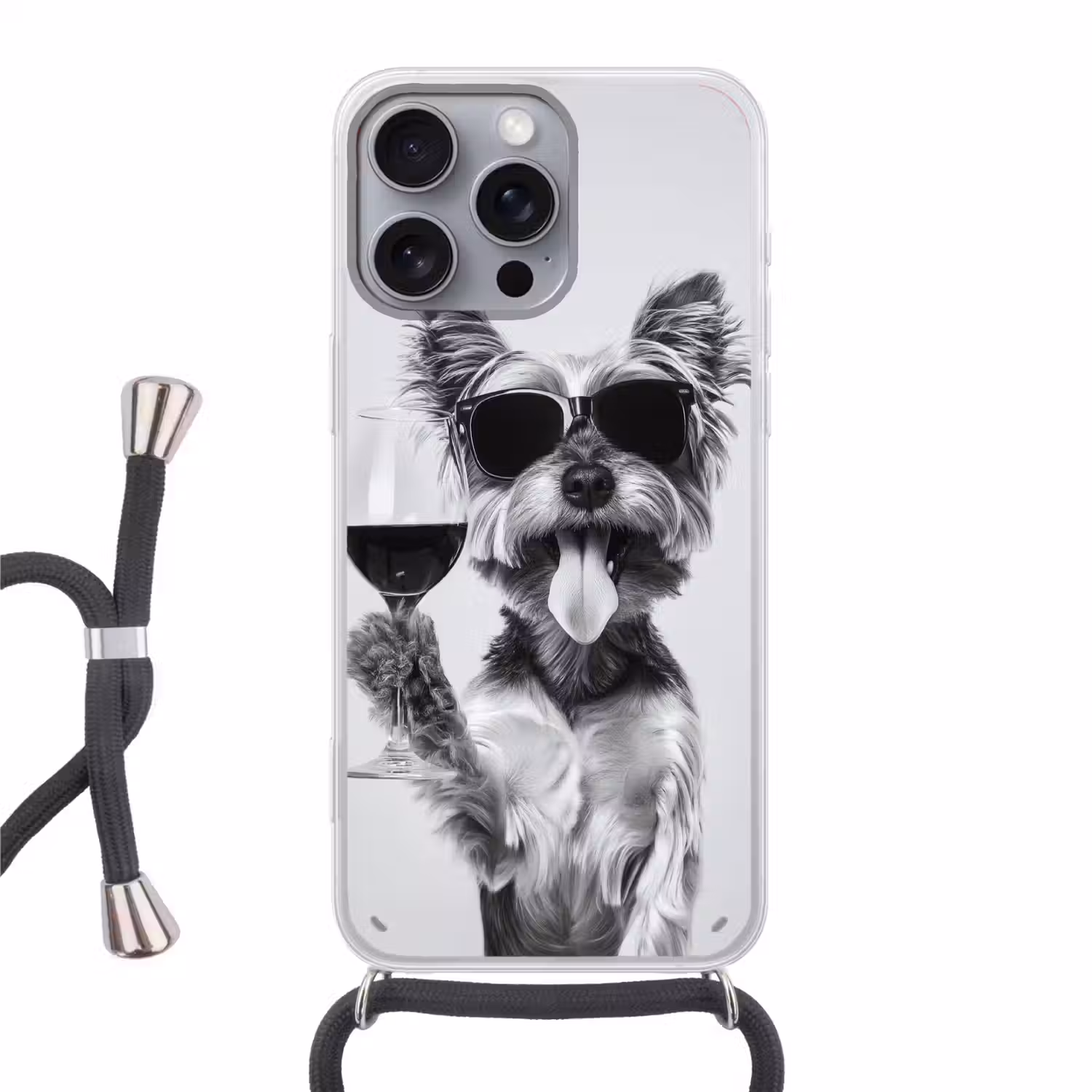 Hondje - Wijnglas - Zonnebril - Enthousiast Hoesje iPhone 16 Pro Max met koord klein -3d