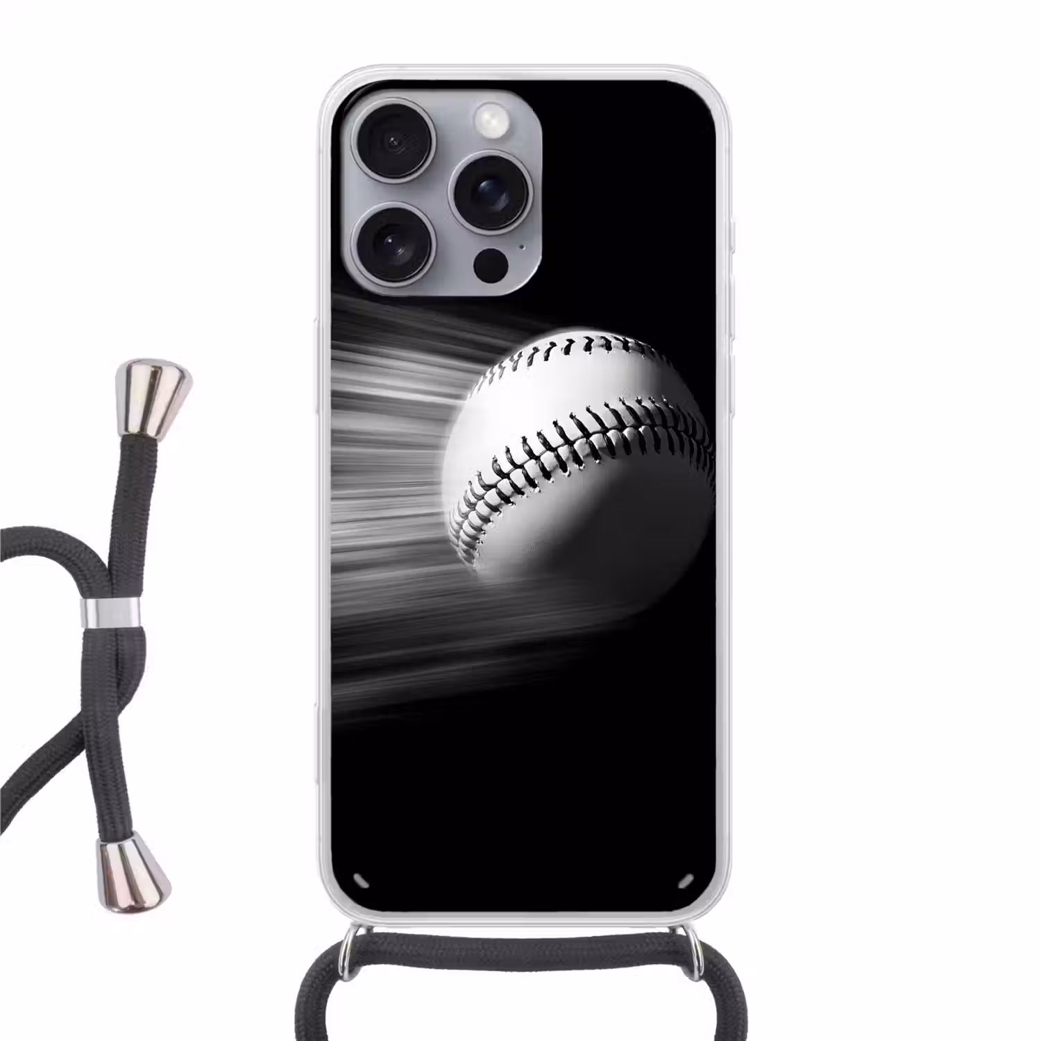 Honkbal - Wit - Vliegt Hoesje iPhone 16 Pro Max met koord klein -3d