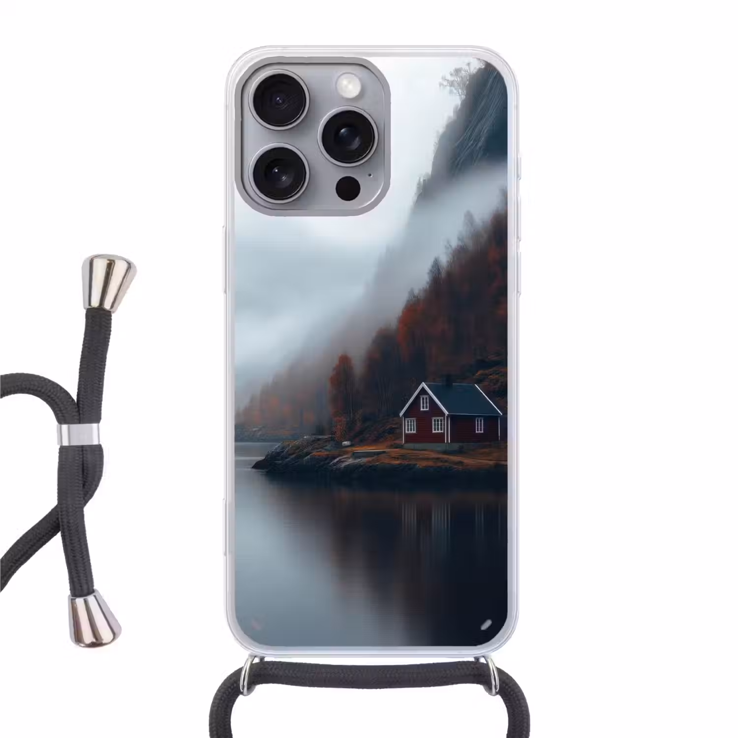 Huis - Rood - Bergen - Water Hoesje iPhone 16 Pro Max met koord klein -3d