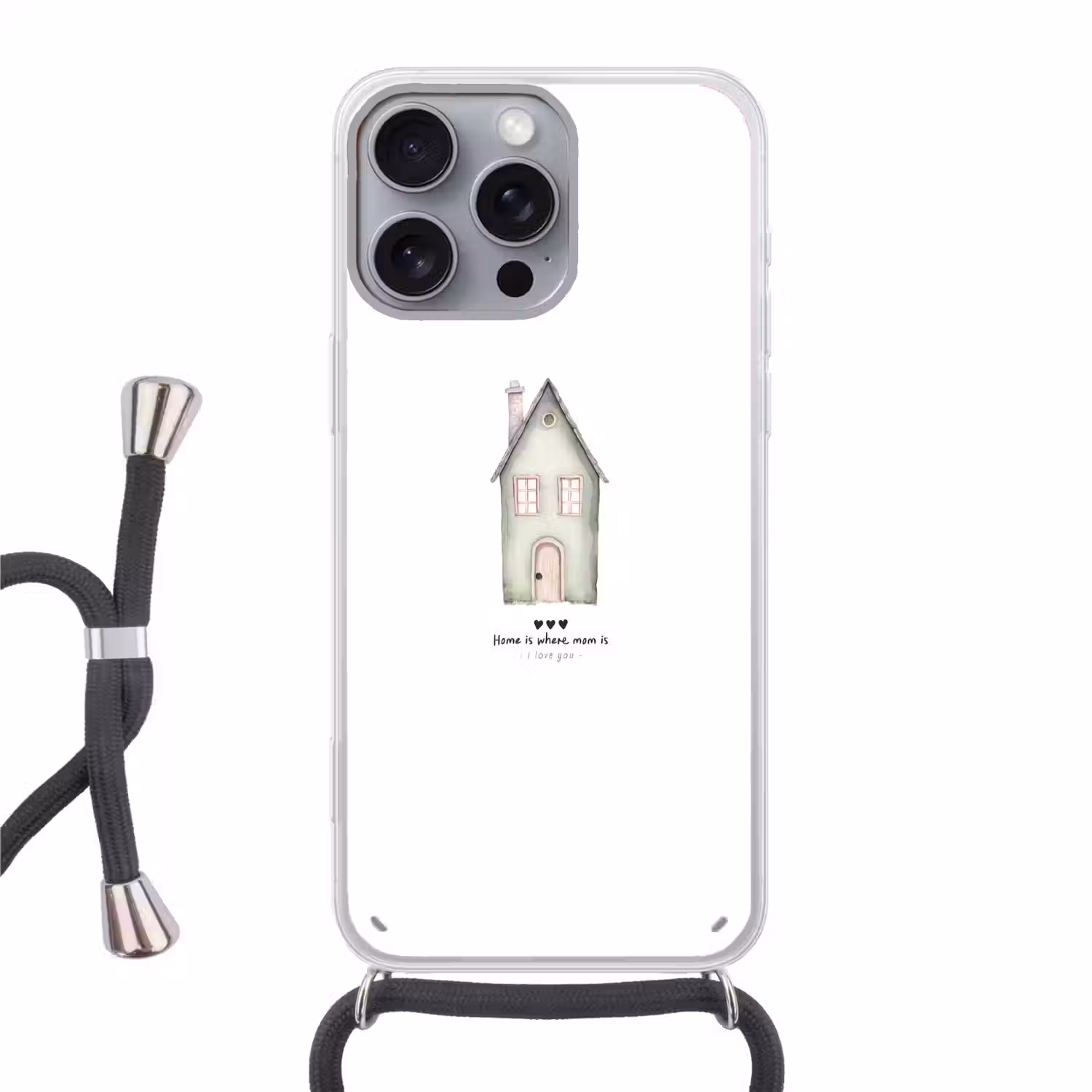 Huisje - Groen - Tekst - Liefdevol Hoesje iPhone 16 Pro Max met koord klein -3d