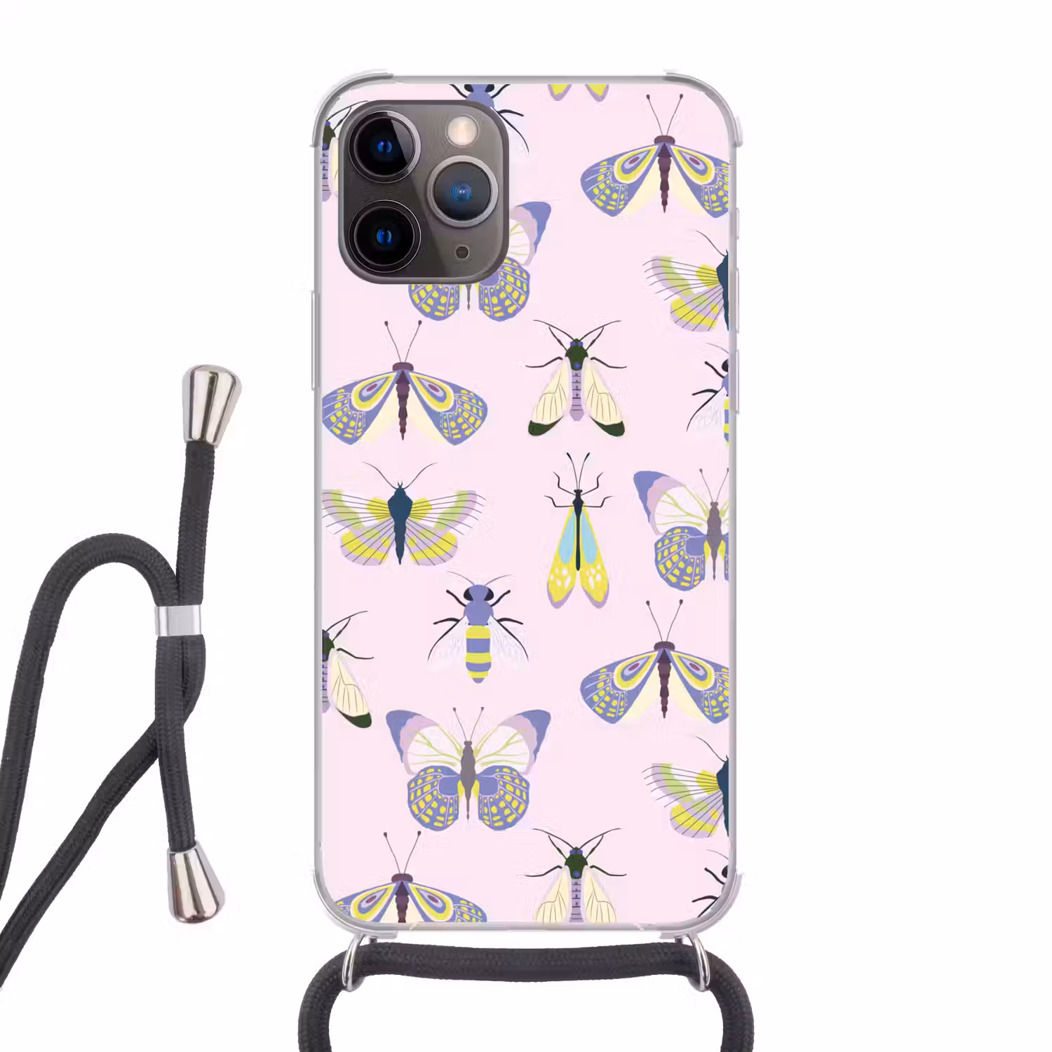 Insecten - Vlinders - Patroon - Roze - Kleurrijk Hoesje iPhone 12 Pro met koord klein -3d