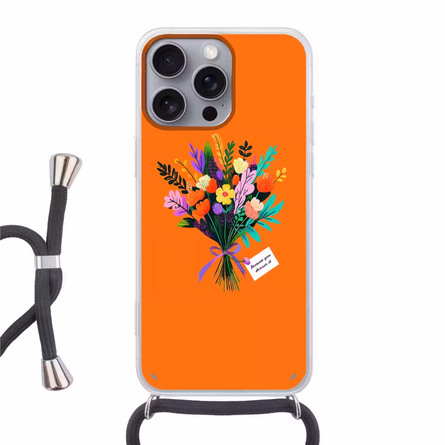 Kaartje - Boeket - Bloemen Hoesje iPhone 16 Pro Max met koord klein -3d