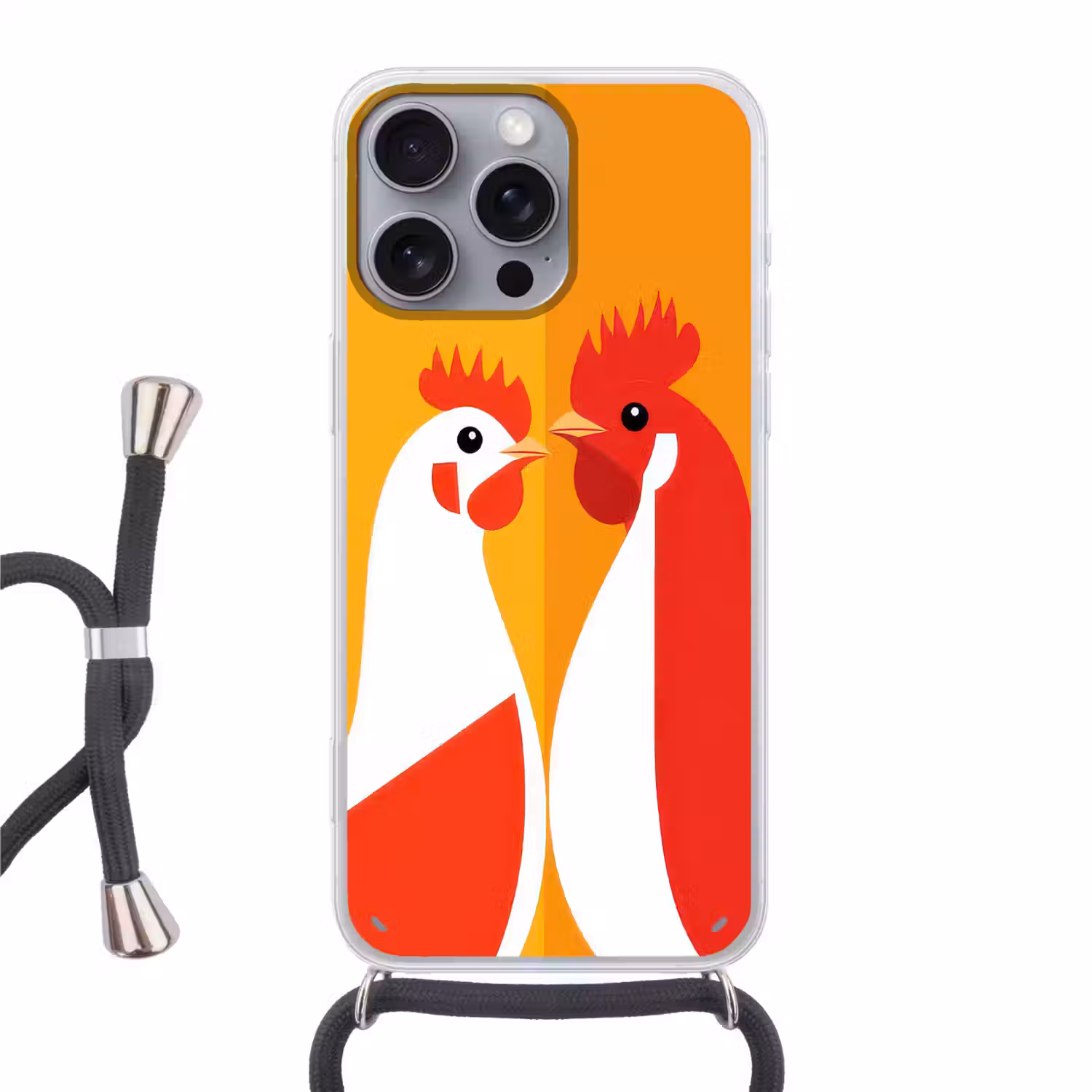 Kippen - Oranje - Vlakken Hoesje iPhone 16 Pro Max met koord klein -3d