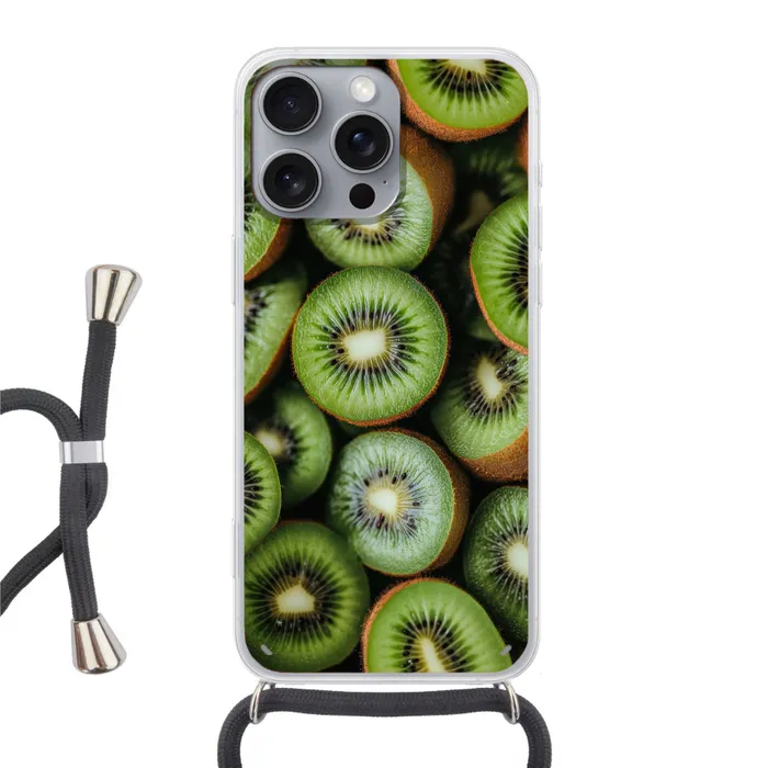 Kiwi - Fruit - Groen Hoesje iPhone 16 Pro Max met koord klein -3d