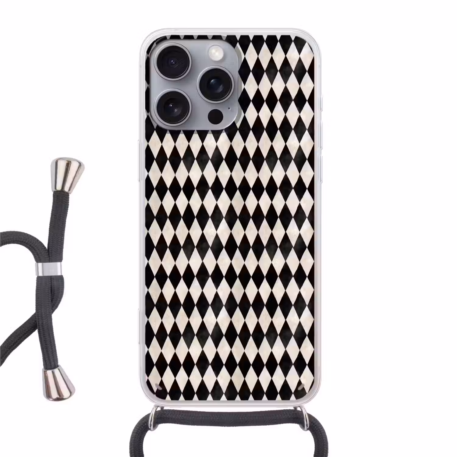 Klassiek - Patroon - Zwart Hoesje iPhone 16 Pro Max met koord klein 804 -3d
