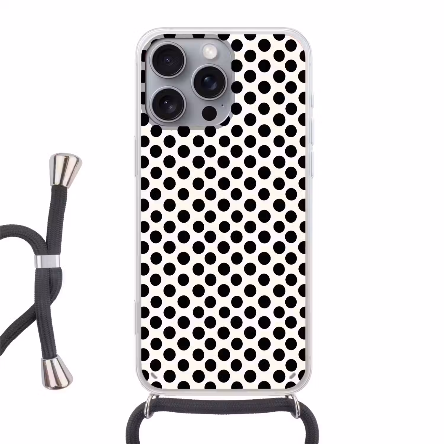 Klassiek - Stippen - Zwart Hoesje iPhone 16 Pro Max met koord klein 804 -3d