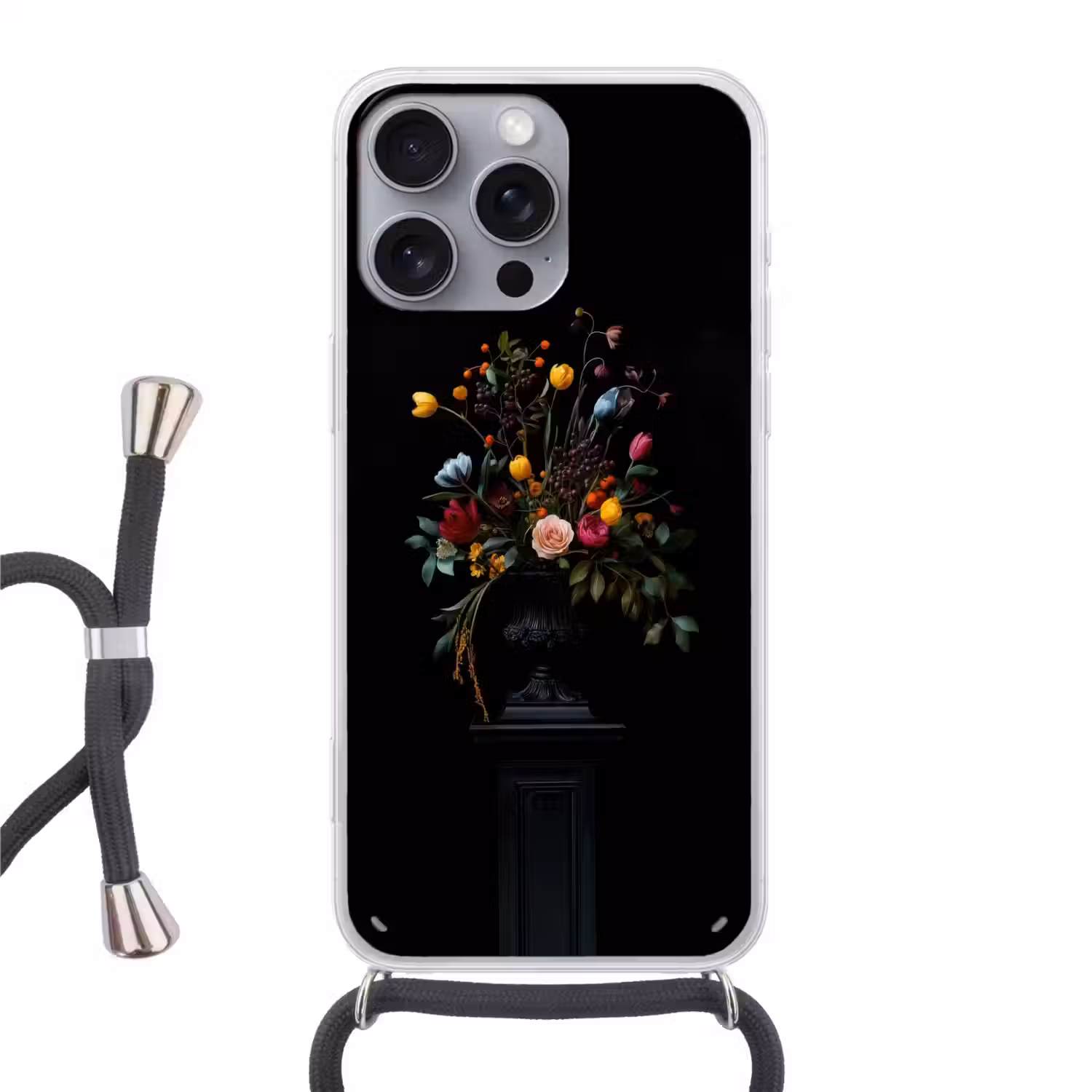 Klassiek - Vaas - Boeket - Bloemen Hoesje iPhone 16 Pro Max met koord klein -3d