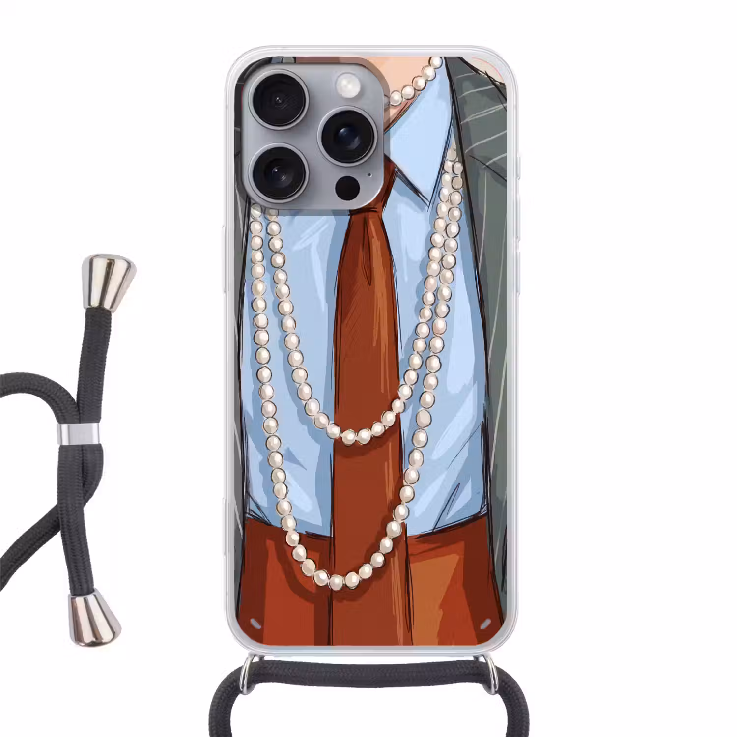 Kleding - Strik - Parels - Klassiek - Mode Hoesje iPhone 16 Pro Max met koord klein -3d
