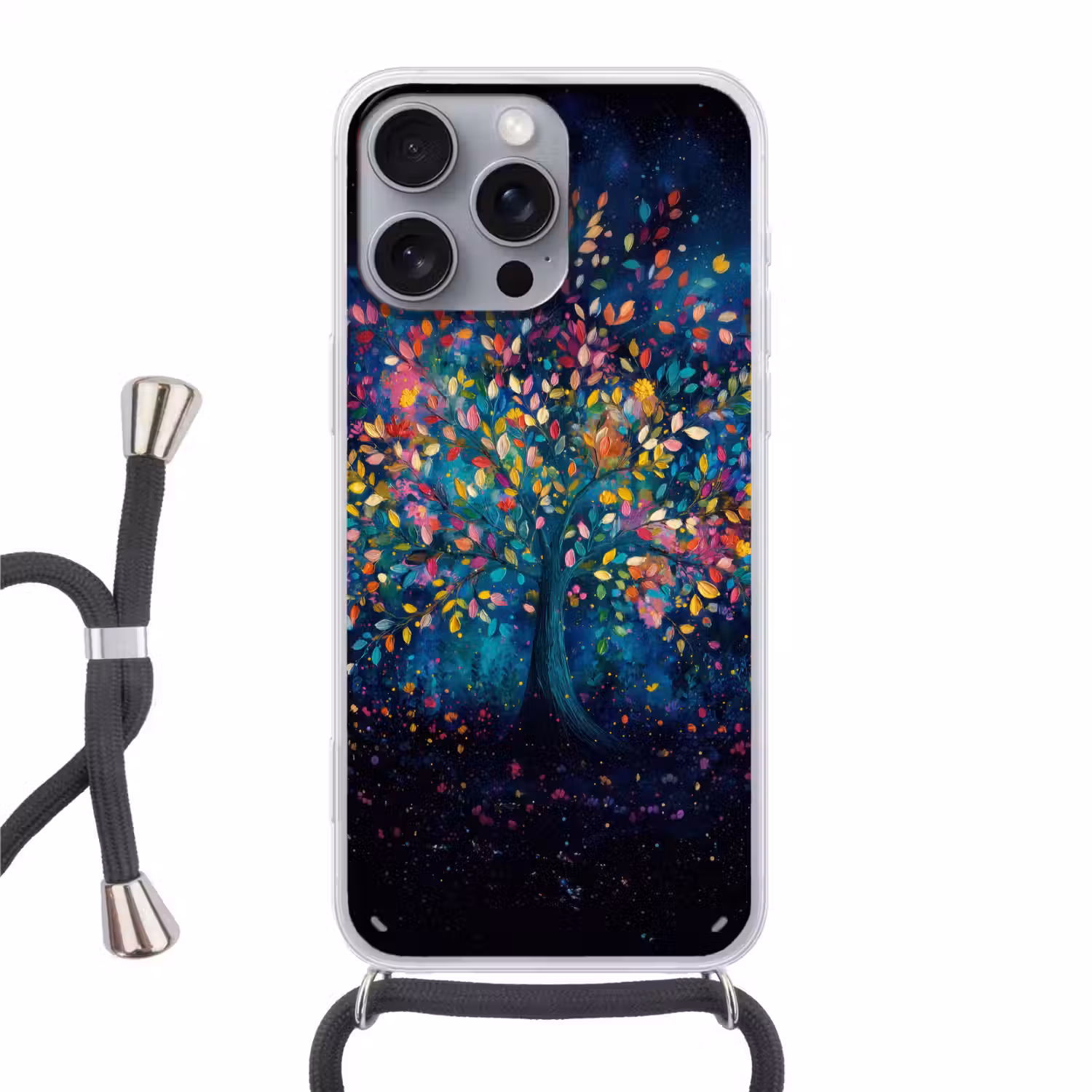 Kleurrijk - Boom - Magisch - Abstract Hoesje iPhone 16 Pro Max met koord klein -3d