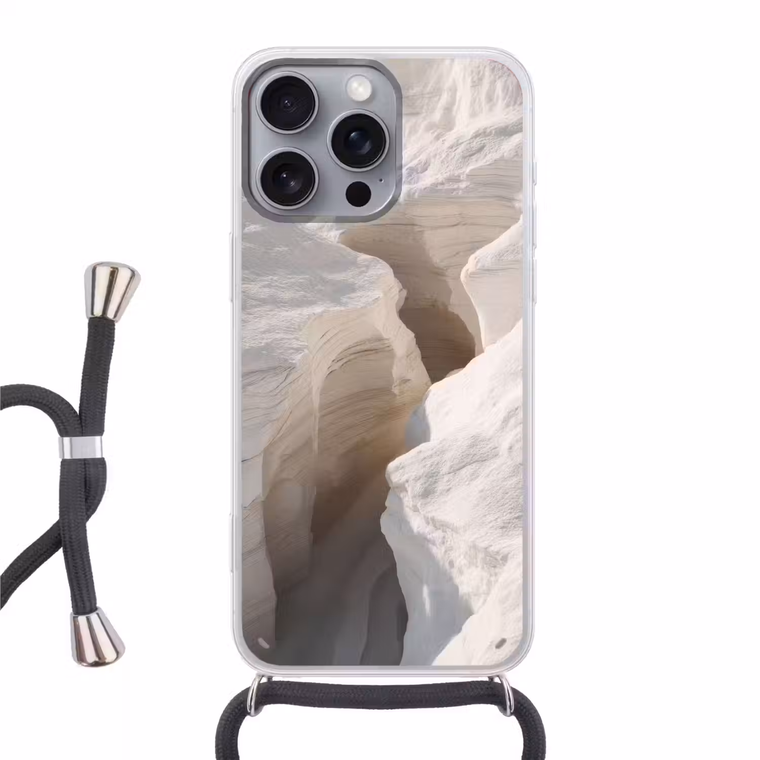 Kloof - Wit - Sneeuw Hoesje iPhone 16 Pro Max met koord klein -3d