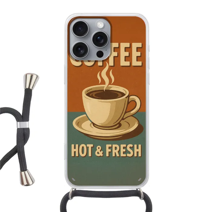 Koffie - Kop - Vintage - Quote Hoesje iPhone 16 Pro Max met koord klein -3d