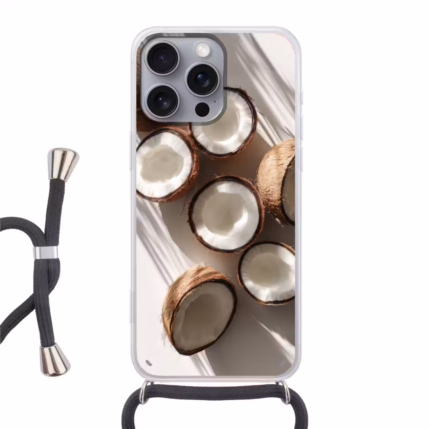 Kokosnoten - Bruin - Shaduw Hoesje iPhone 16 Pro Max met koord klein -3d