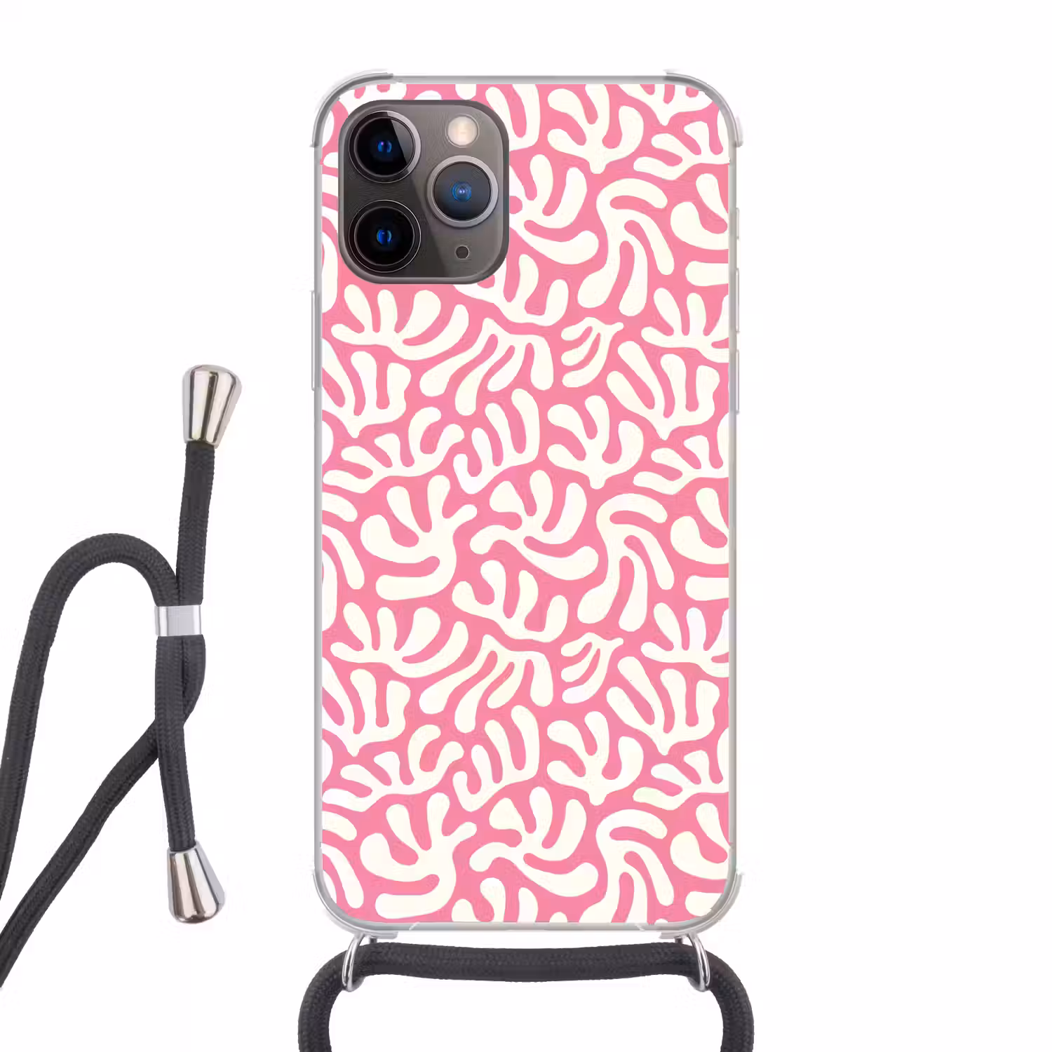 Koraal - Patroon - Roze - Wit - Minimalistisch Hoesje iPhone 12 Pro met koord klein -3d