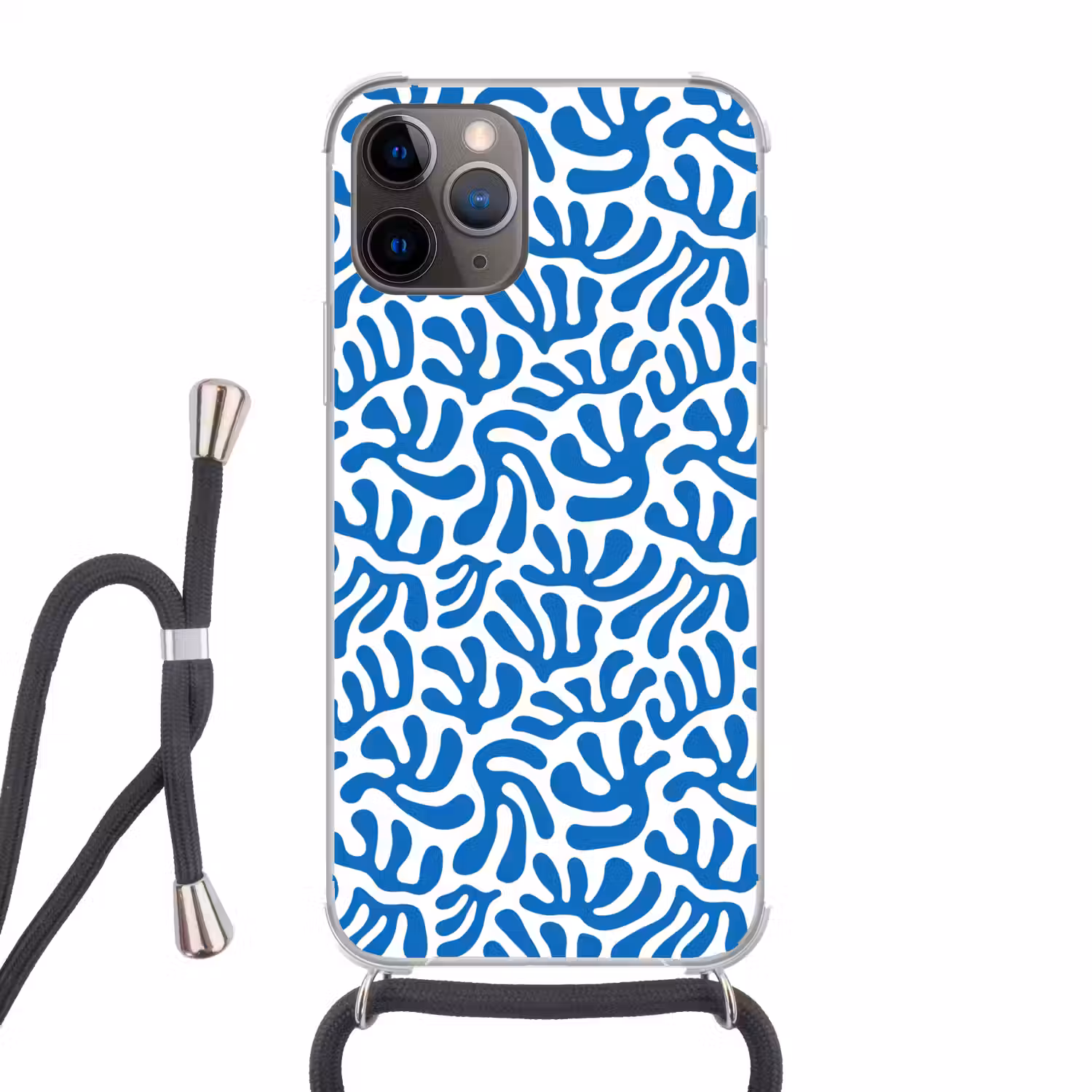 Koraal patroon - Wit - Blauw - Zomer Hoesje iPhone 12 Pro met koord klein -3d