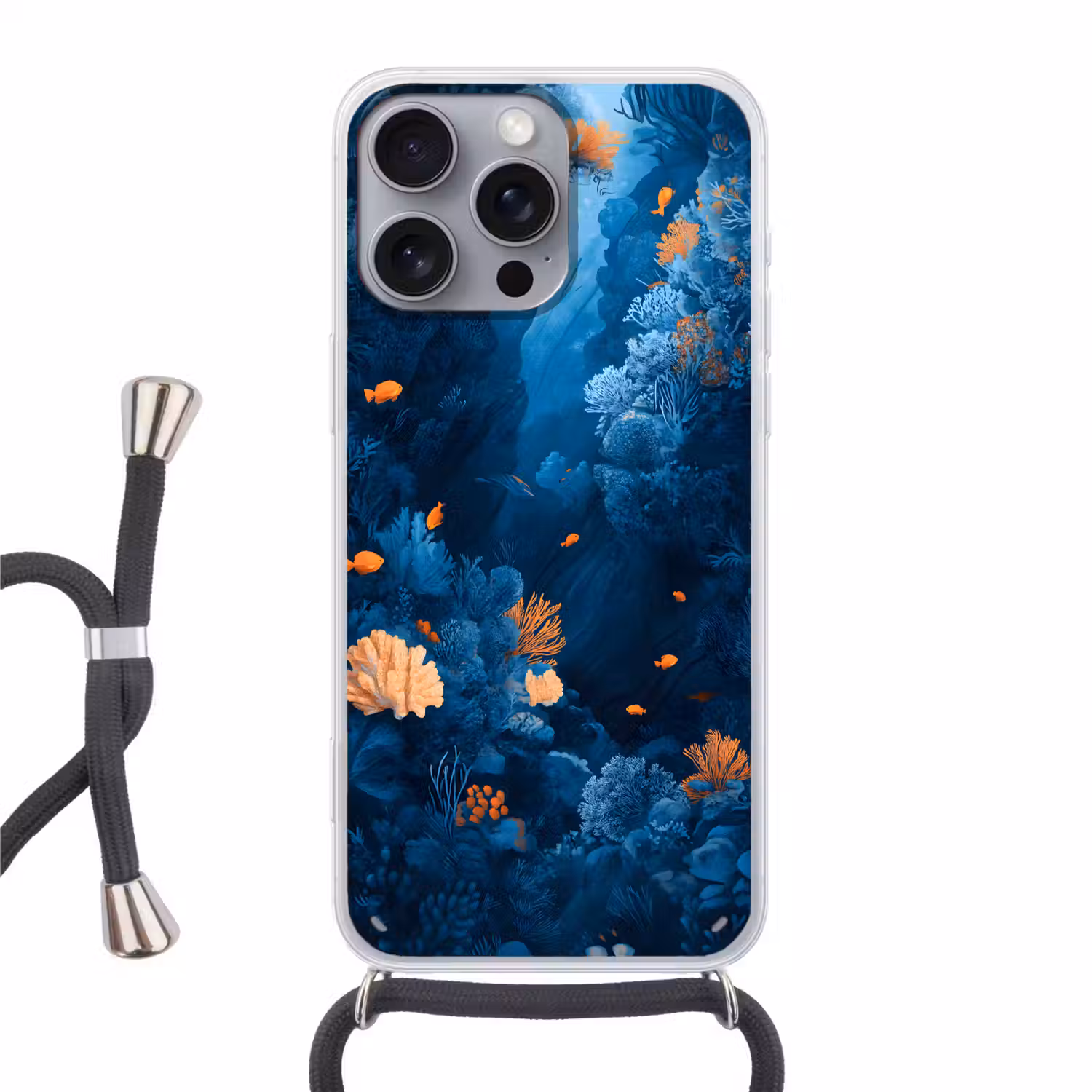 Koraalrif - Vissen - Oceaan - Blauw Hoesje iPhone 16 Pro Max met koord klein -3d