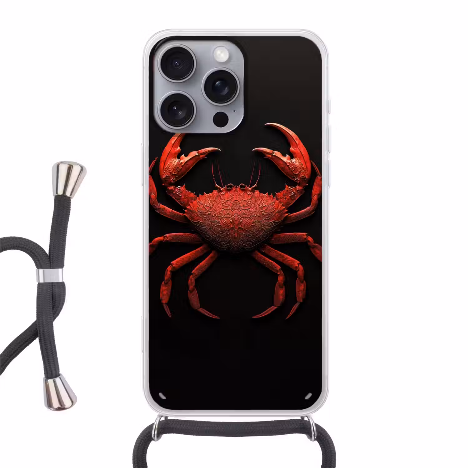 Krab - Rood - Vissen - Schaaldieren Hoesje iPhone 16 Pro Max met koord klein -3d