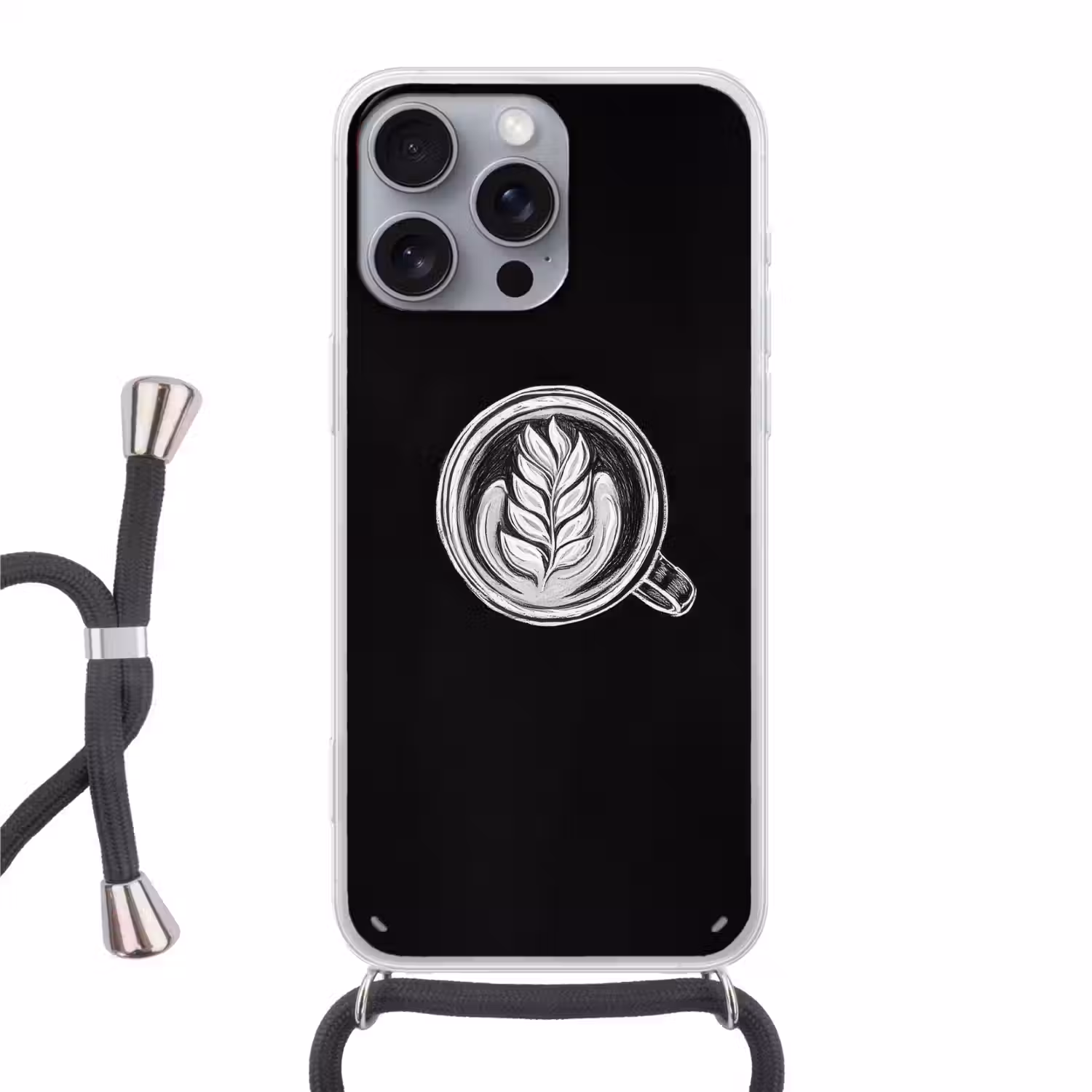 Krijttekening - Koffie - Latte art Hoesje iPhone 16 Pro Max met koord klein -3d