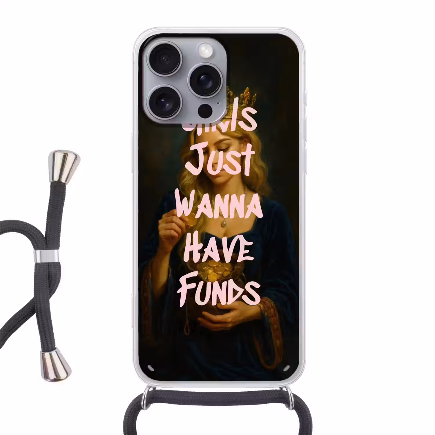 Kroon - Vrouw - Jurk - Opvallend Hoesje iPhone 16 Pro Max met koord klein -3d