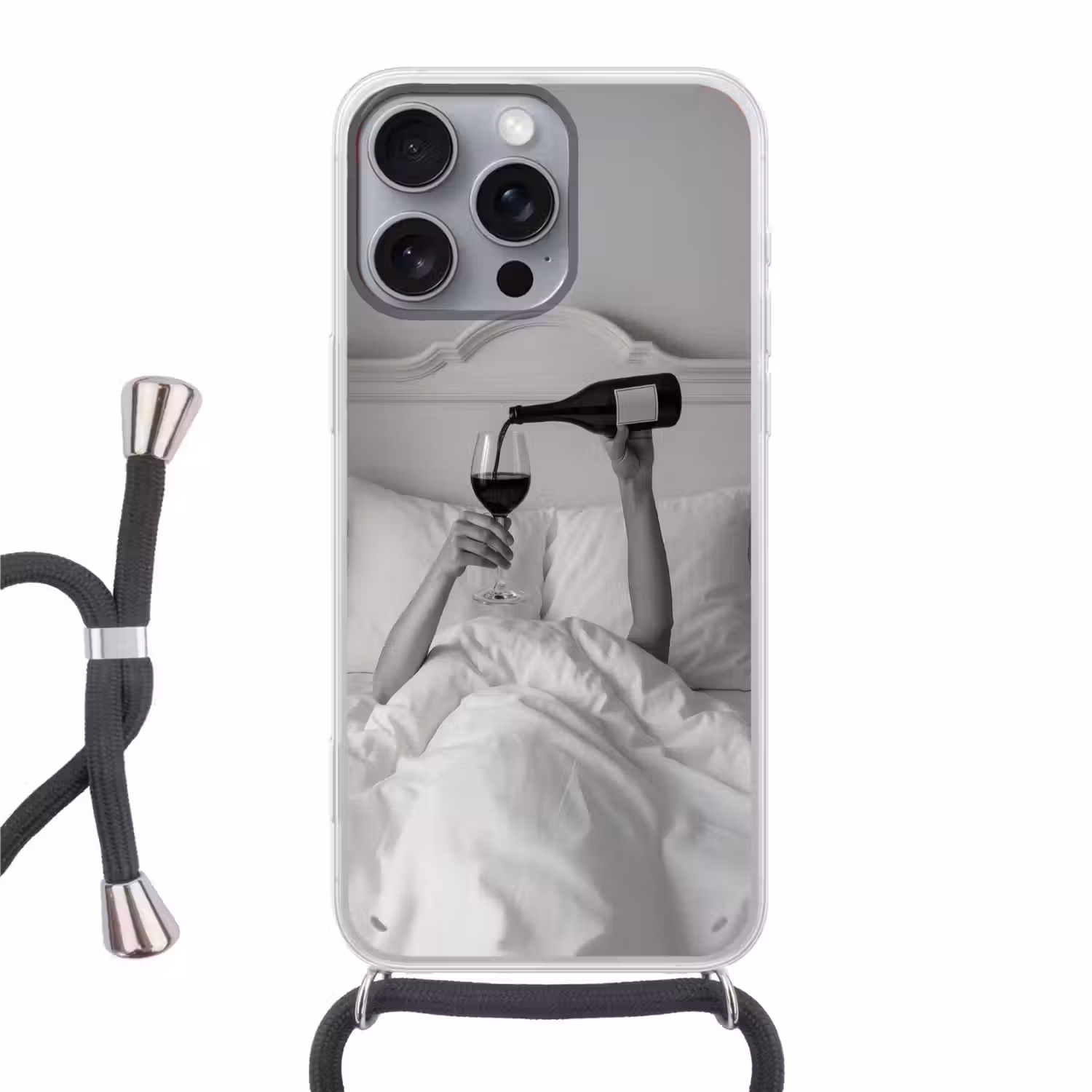 Lakens - Armen - Wijn - Glas Hoesje iPhone 16 Pro Max met koord klein -3d