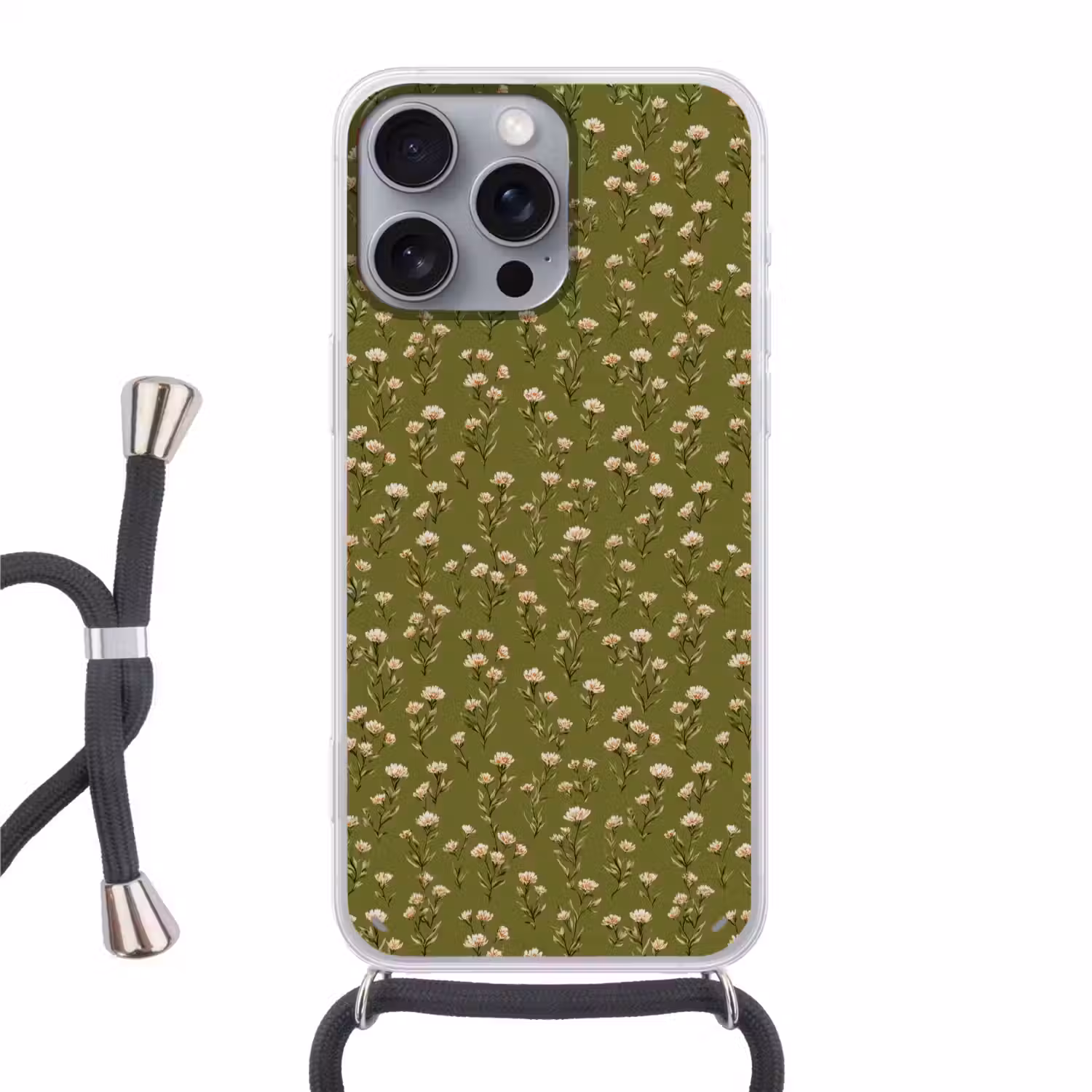 Landelijk - Bloemen - Groen Hoesje iPhone 16 Pro Max met koord klein 804 -3d