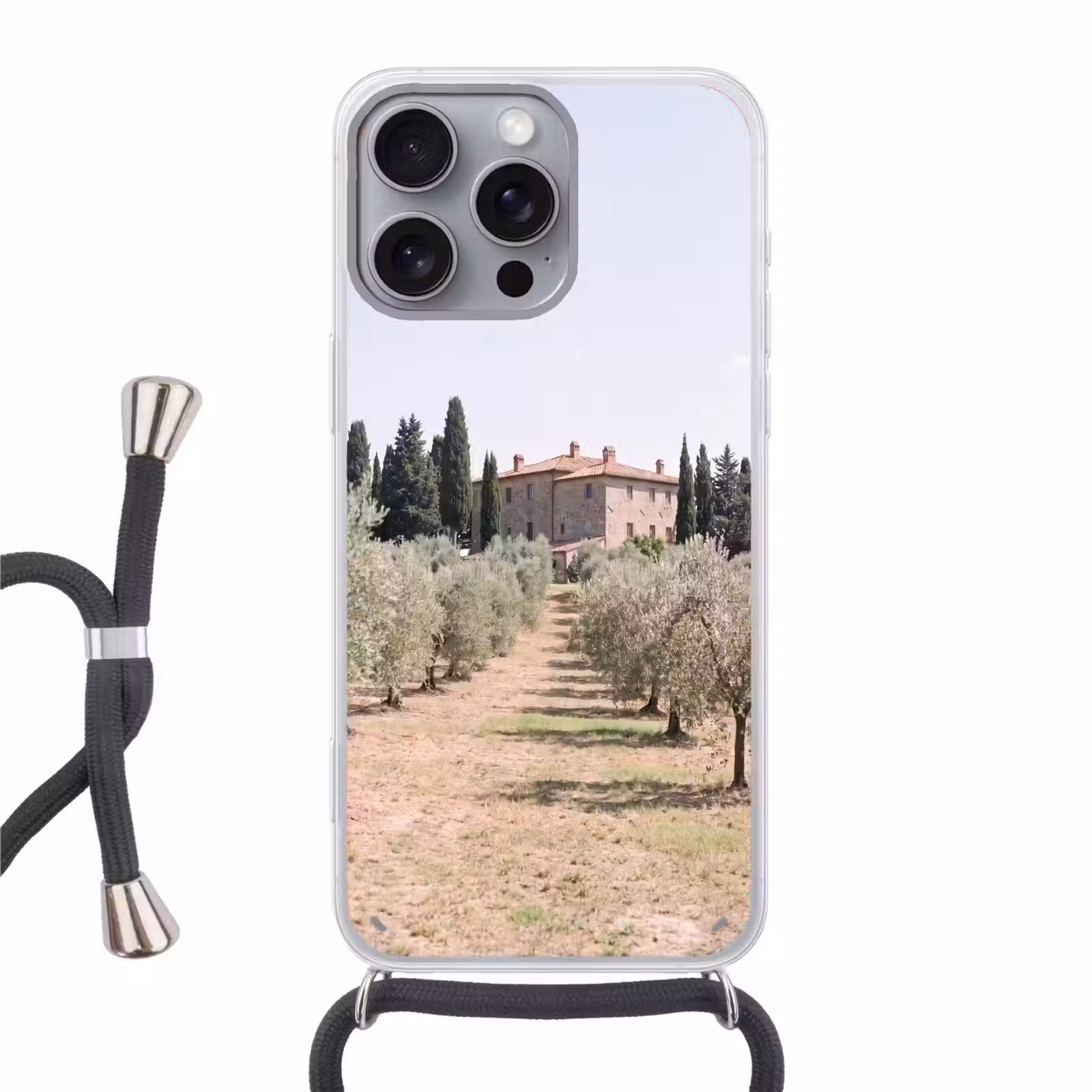 Telefoonhoesje met koord - Landhuis - olijfboom - gaard - Landhuis - olijfboom - gaard Hoesje iPhone 16 Pro Max met koord klein