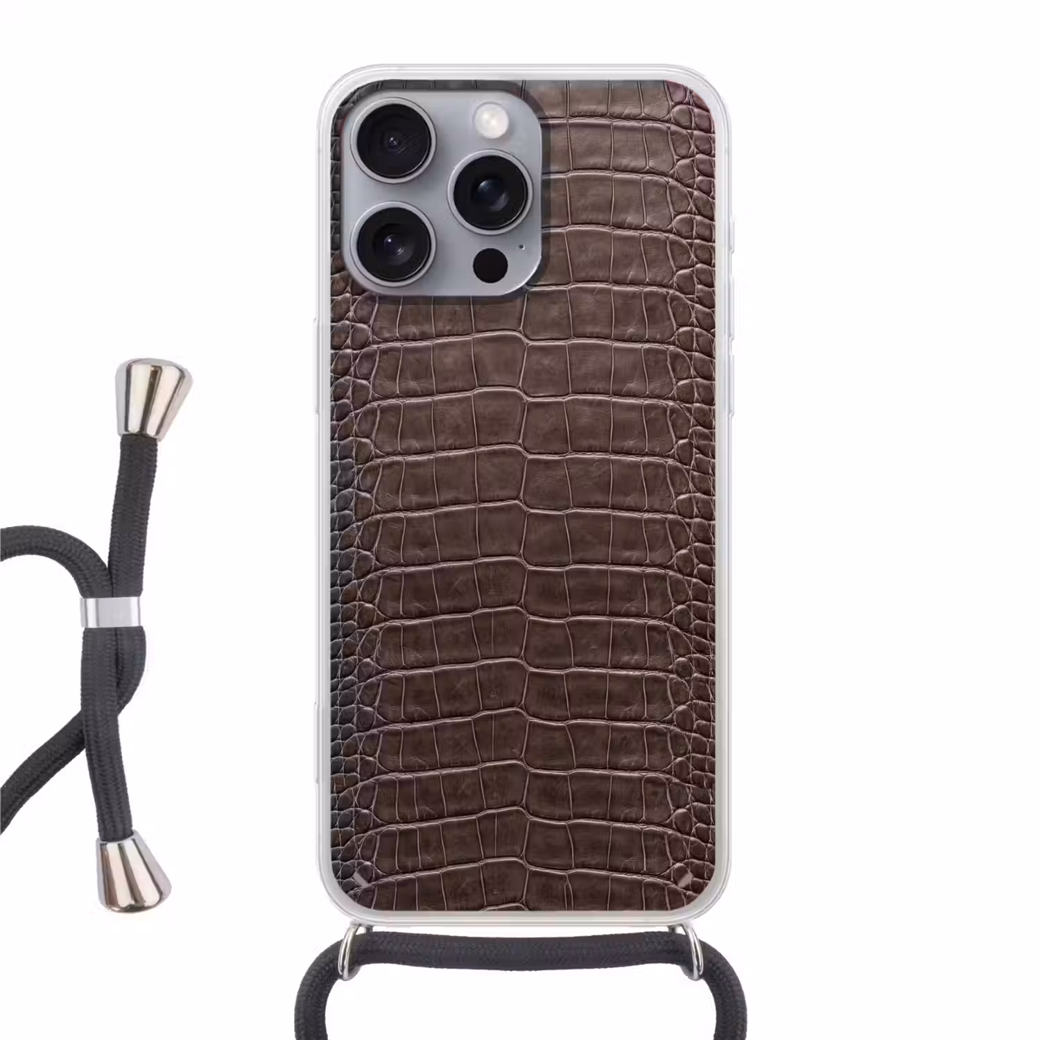 Leer - Krokodil - Mat Hoesje iPhone 16 Pro Max met koord klein -3d