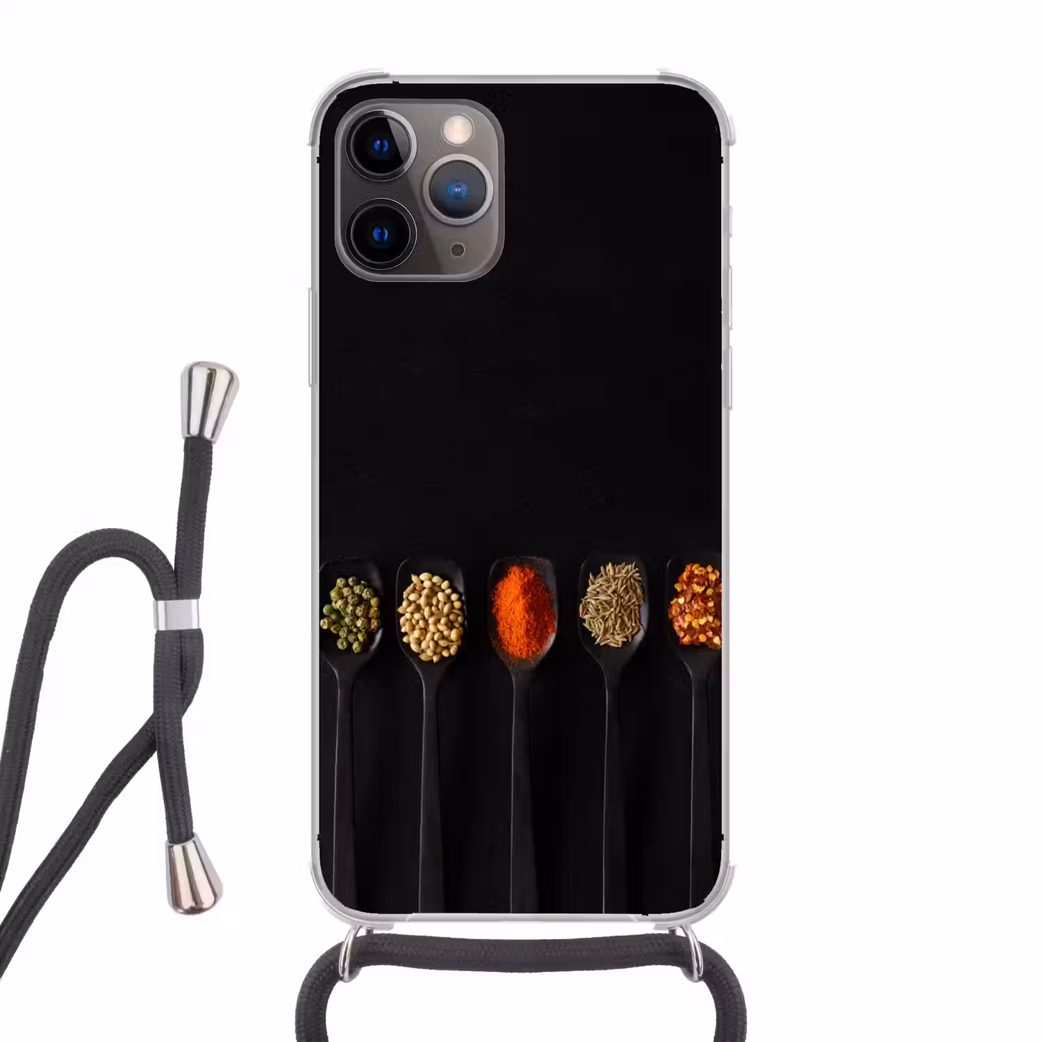 Lepels - Specerijen - Zwart - Kruiden - Rustiek Hoesje iPhone 12 Pro met koord klein -3d