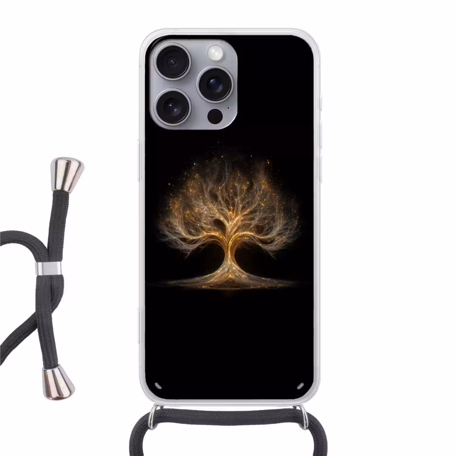 Lichtjes - Boom - Abstract - Zwart Hoesje iPhone 16 Pro Max met koord klein -3d