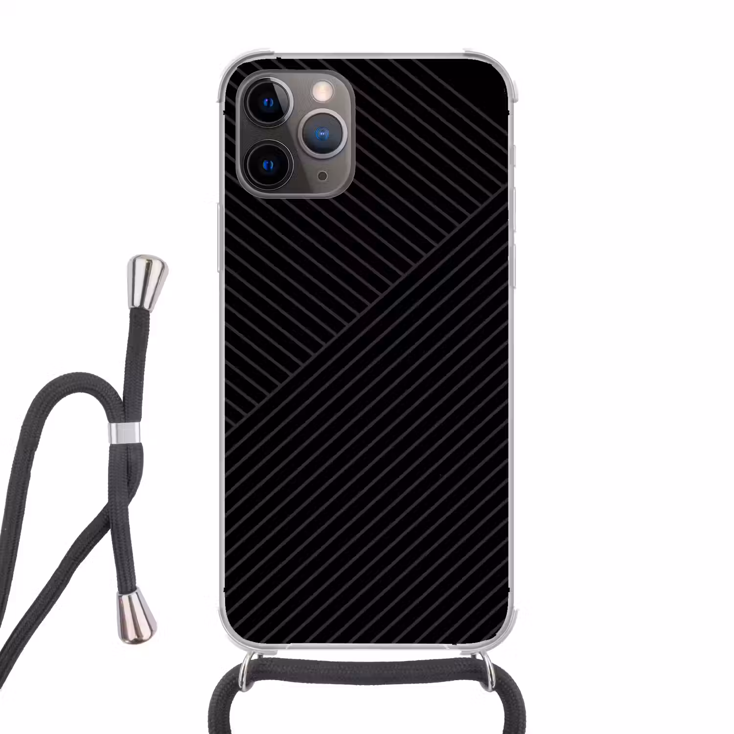 Lijnen - Abstract - Zwart - Grijs - Minimalistisch Hoesje iPhone 12 Pro met koord klein -3d