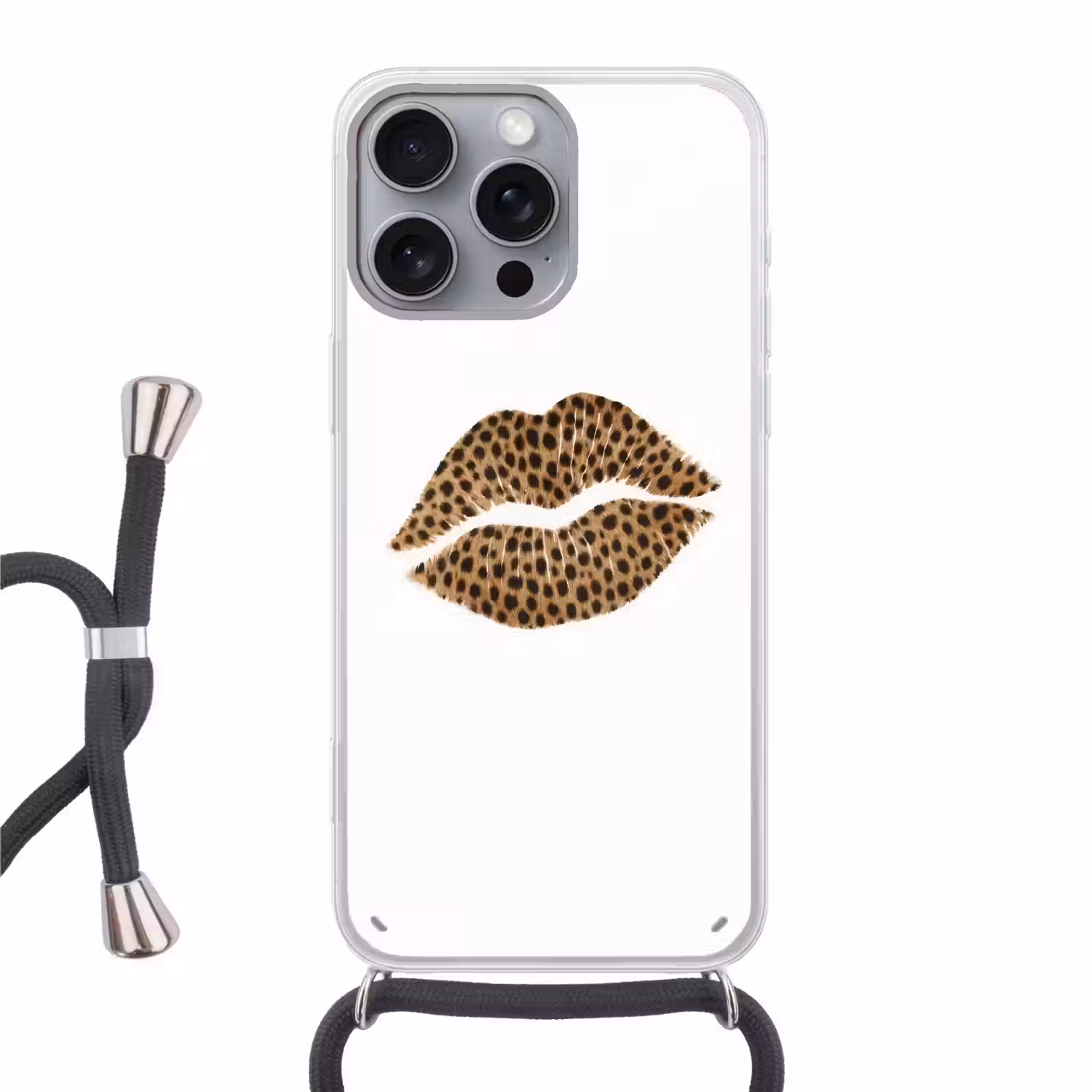 Lip - Panterprint - Minimalistisch - Wit Hoesje iPhone 16 Pro Max met koord klein -3d