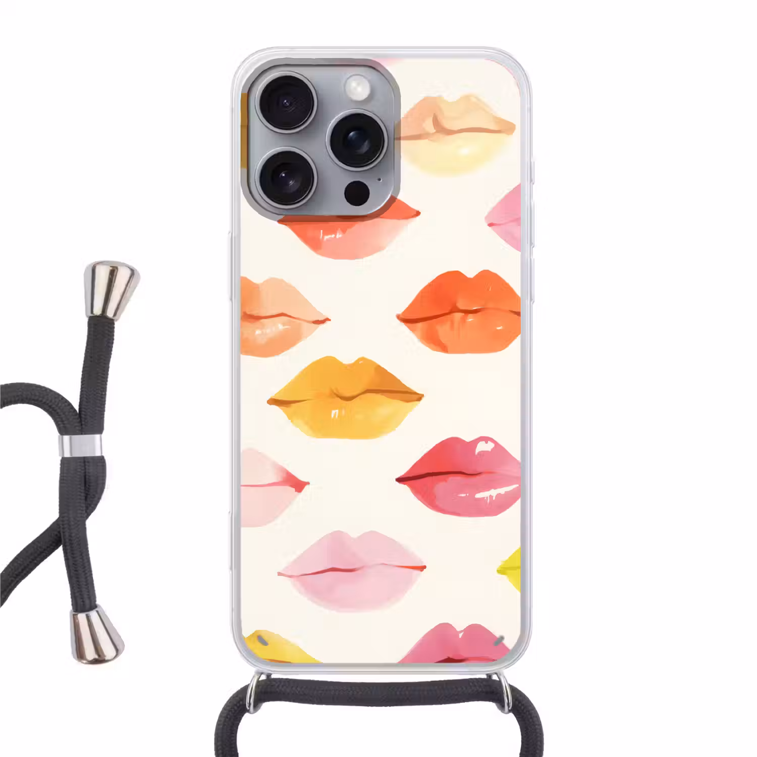 Lippen - Kleurrijk - Glanzend Hoesje iPhone 16 Pro Max met koord klein -3d