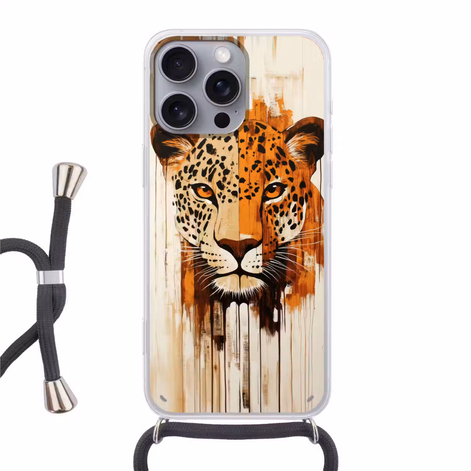 Luipaard - Symmetrisch - Strepen Hoesje iPhone 16 Pro Max met koord klein -3d