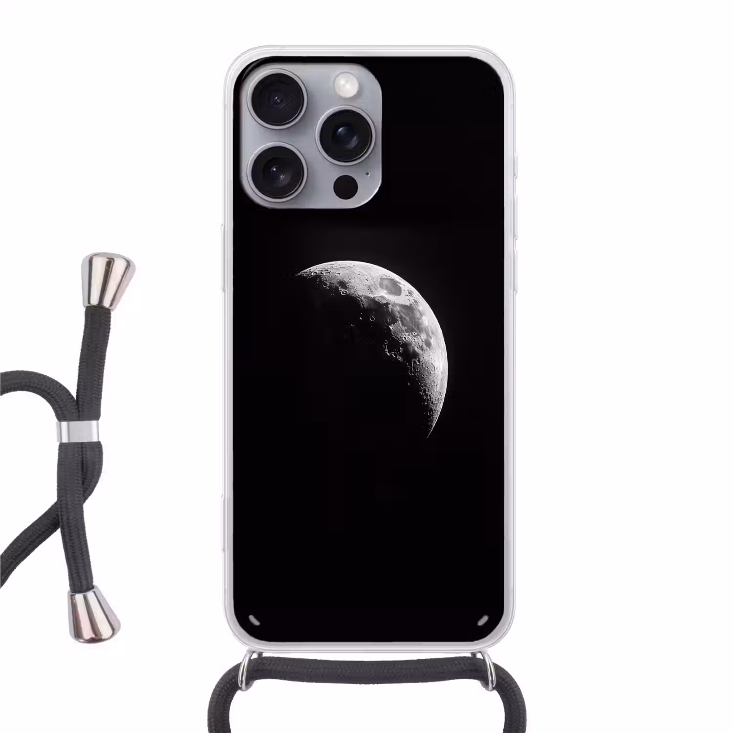 Maan - Hemel - Zwart - Schaduw Hoesje iPhone 16 Pro Max met koord klein -3d