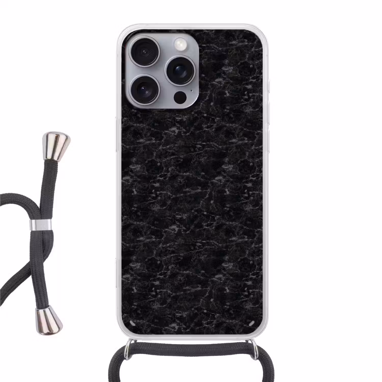 Marmer - Aders - Zwart Hoesje iPhone 16 Pro Max met koord klein 804 -3d