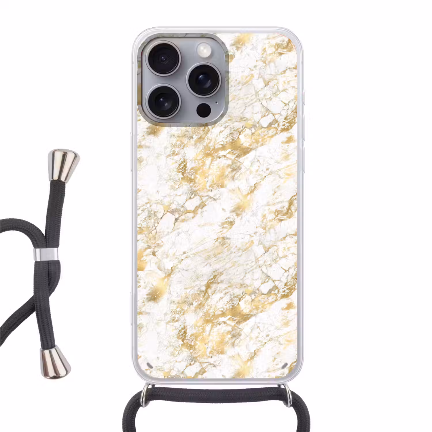 Marmer - Goud - Structuur Hoesje iPhone 16 Pro Max met koord klein 804 -3d