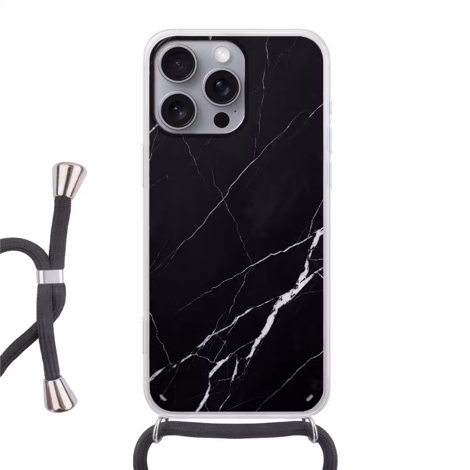 Marmer - Patroon - Abstract - Modern - Zwart Hoesje iPhone 16 Pro Max met koord klein -3d