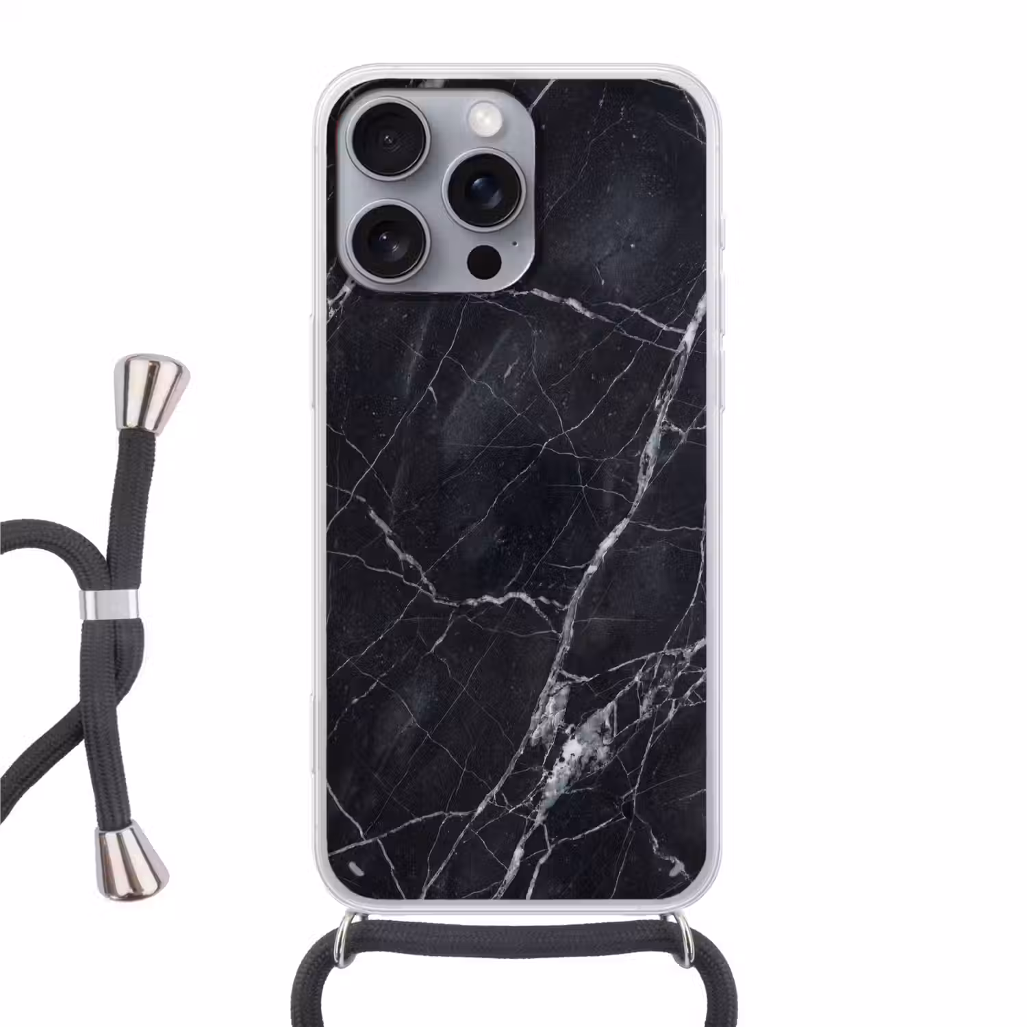 Marmer - Patroon - Modern - Zwart - Wit Hoesje iPhone 16 Pro Max met koord klein -3d
