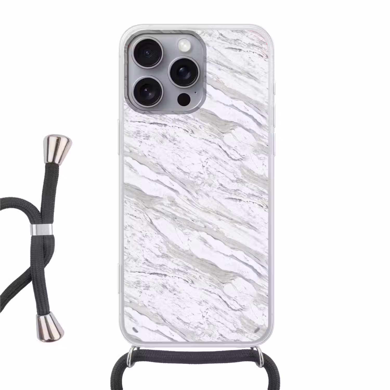 Marmer - Wit - Grijsgroen Hoesje iPhone 16 Pro Max met koord klein 804 -3d