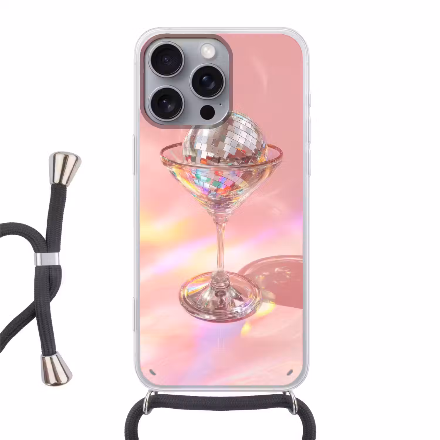 Martiniglas - Discobal - Fonkelende lichtvlekken Hoesje iPhone 16 Pro Max met koord klein -3d